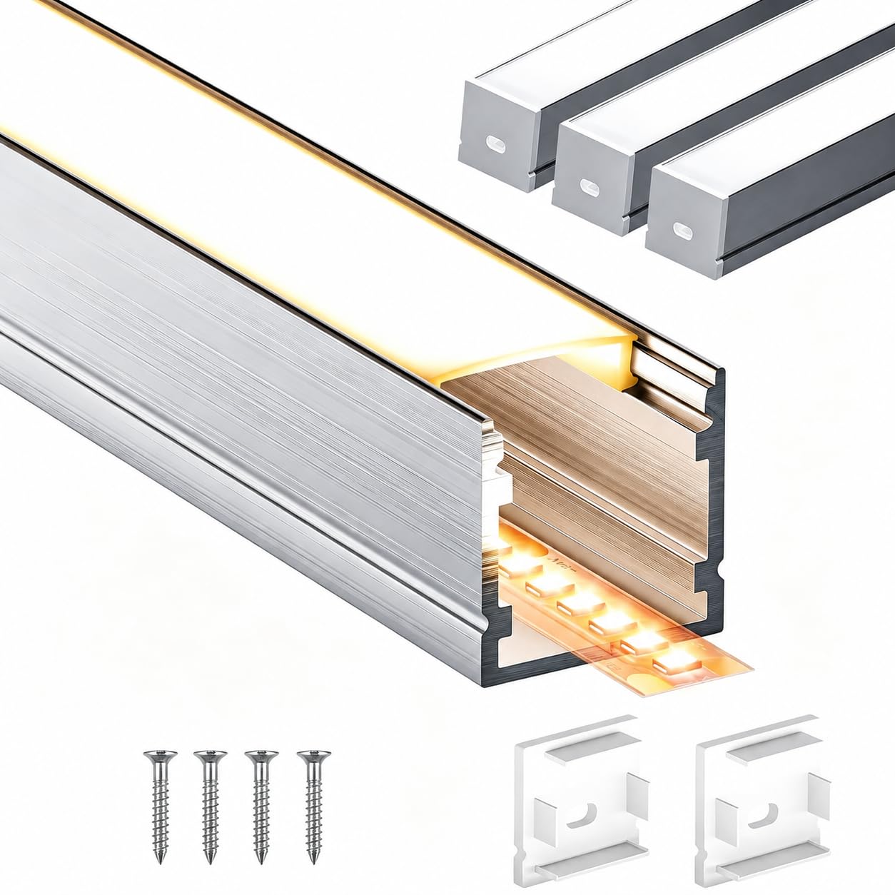 LED Aluminium Profil 10 x 2m(20m) Aluminium Oberflächenprofil für LED Streifen bis 15mm Breite mit milchweißer PC Abdeckung und Zubehörset(SP33)