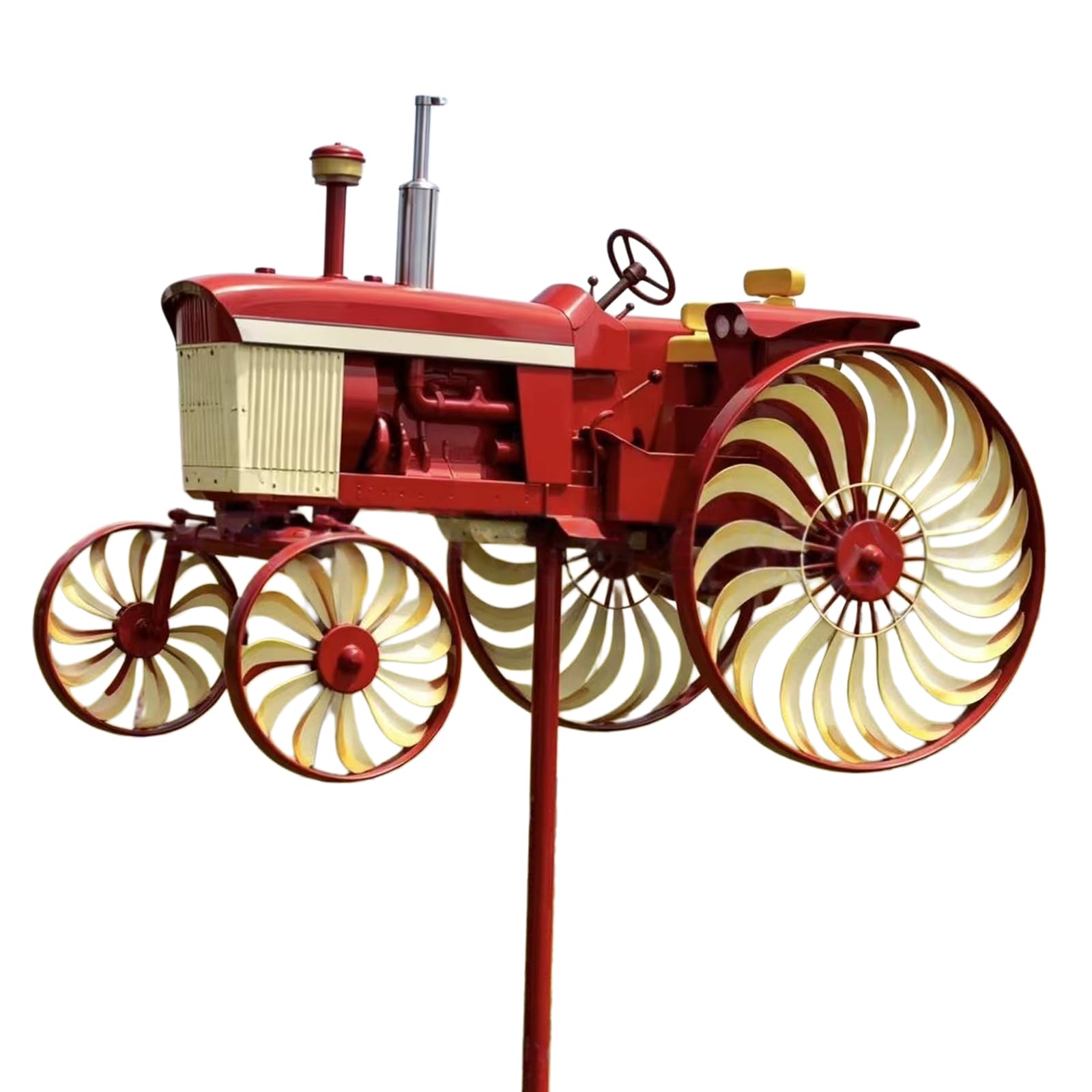 fexxkg Wind Spinner Garden Stake, Red Metal Farmhouse Yard Decor with Multi Wheel, 33.46 Inch Garden Accent for Yard D