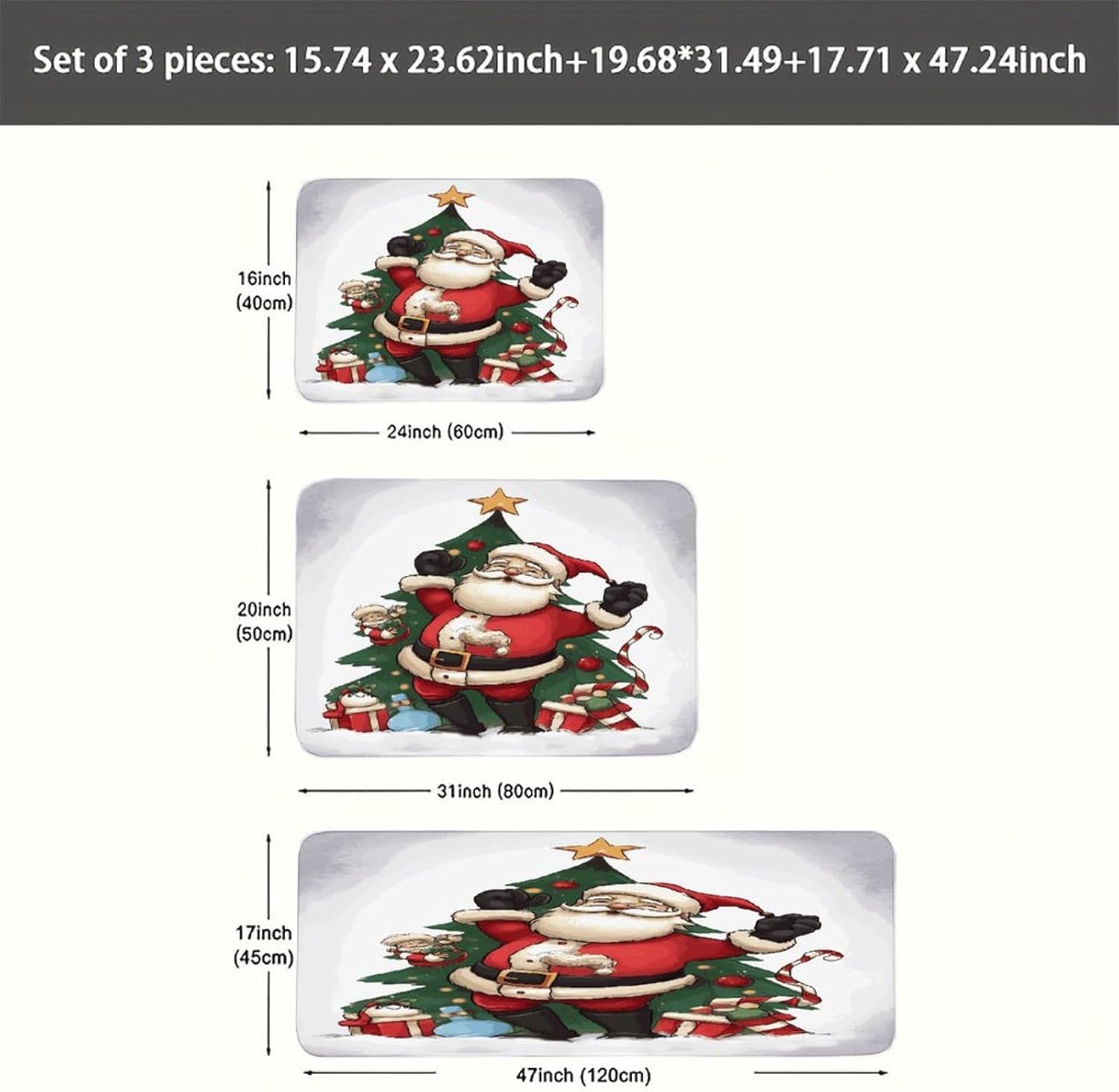 Merry Christmas Kitchen Rugs Sets of 3 Non Slip Kitchen Mat for Floor Comfort Standing Rug and Mats Thick Cushioned Long Area Carpets for Laundry Room Entryway