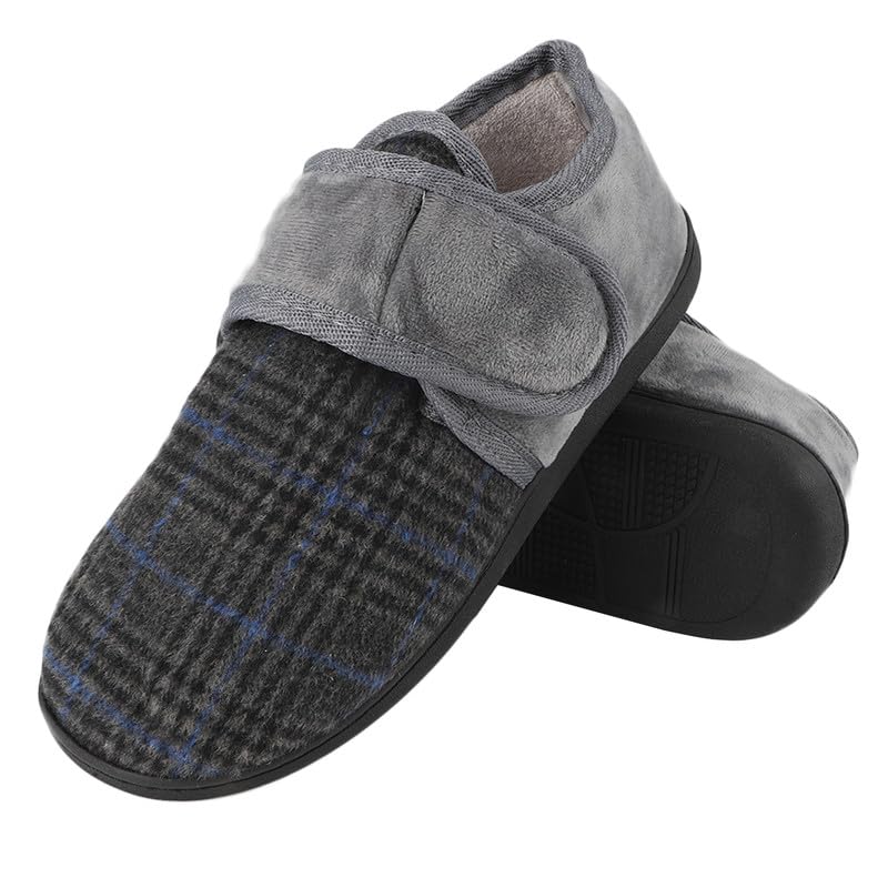 TIESTRA Pieds larges Hommes Chaud Pantoufles DiabéTique Semelle en Mousse à Mémoire de Forme Pantoufles en Feutre pour Hommes avec Hook and Loop EU 41-47