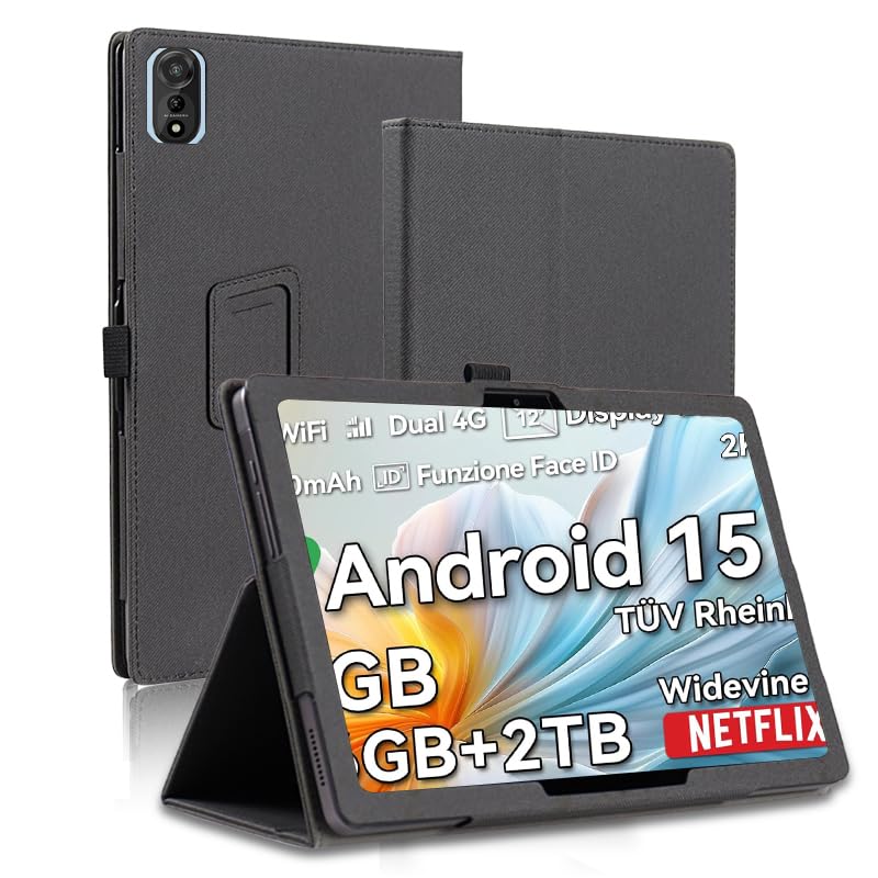 AKNICI Funda para Blackview Mega 2/ Blackview Mega2/ Blackview Mega 2/ Blackview Mega 2 WiFi Tablet 12 Pulgadas, PU Protectora Carcasa Cover con Magnetite y Cinturón de Seguridad (Negro)