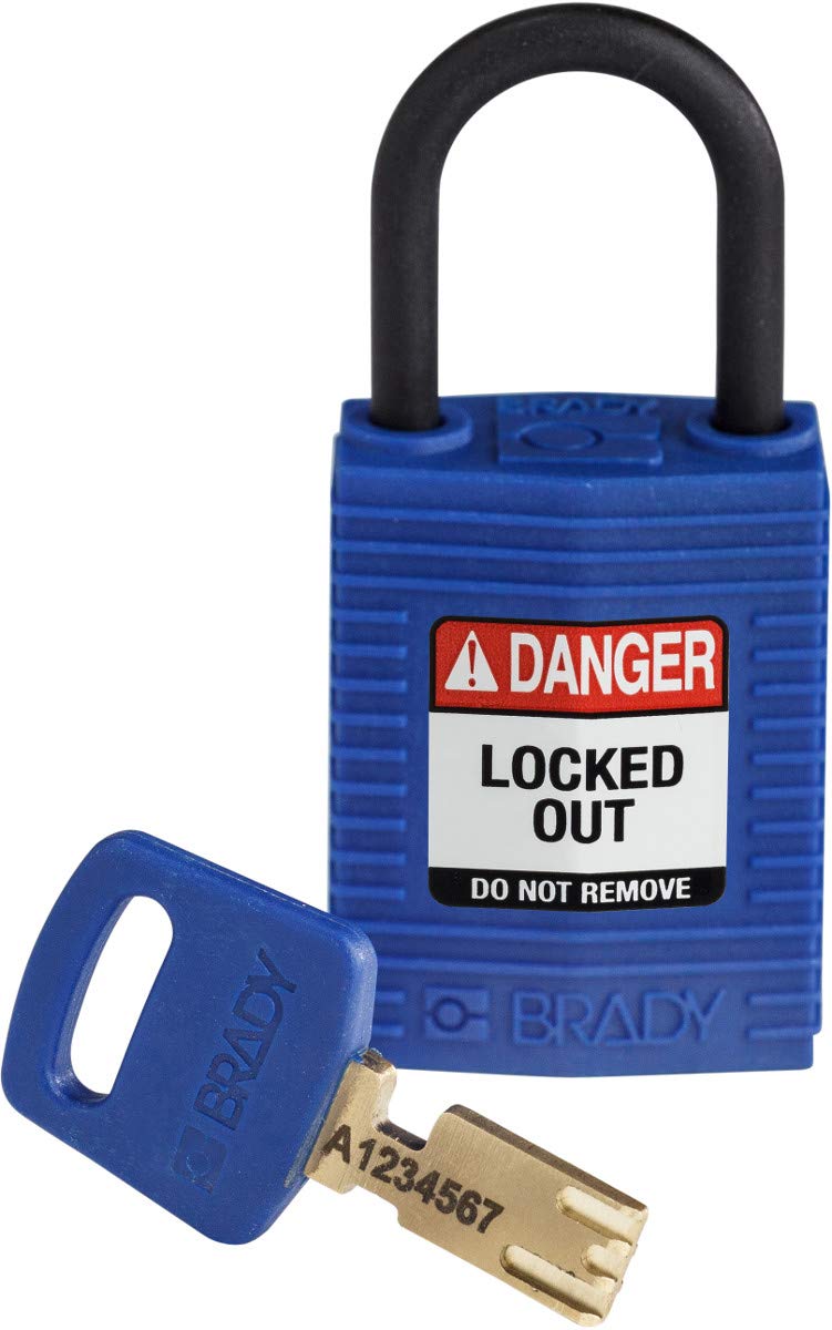 Brady SafeKey Lockout Padlock Nylon Blue 1.0" Plastic Shkl Keyed Different
