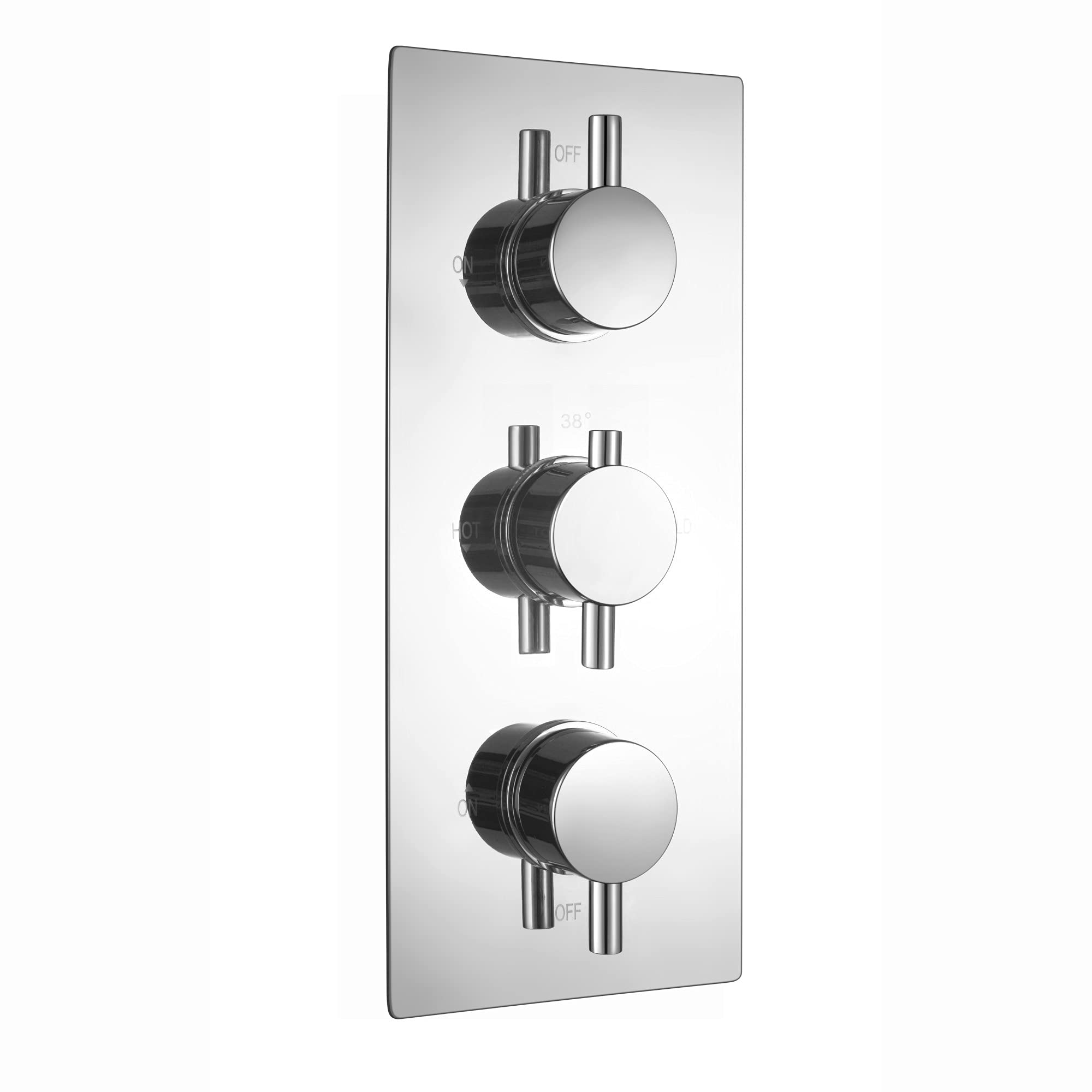 Enki Chrome Naples, Tsv068, Concealed Thermostatic Triple Shower Mixer Valve With Two Outlets, Round Handles, Modern Bathrooms, Constant Temperature,