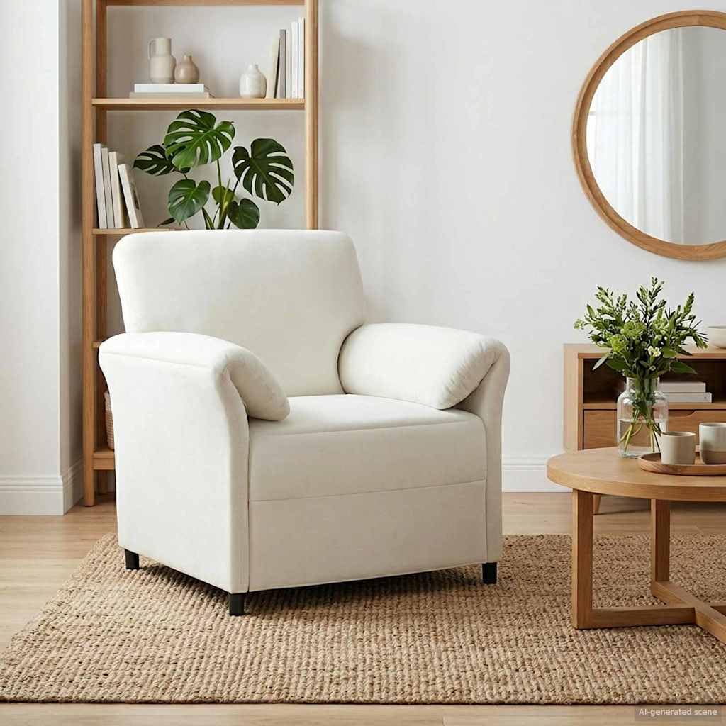 Sofá de 1 plaza crema con terciopelo y patas de metal, sillón de 88x83x95 cm