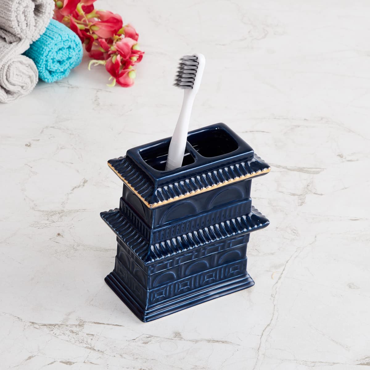 Home Centre Art Of Asia Pagoda Pride Simone Blue Ceramic Toothbrush Holder