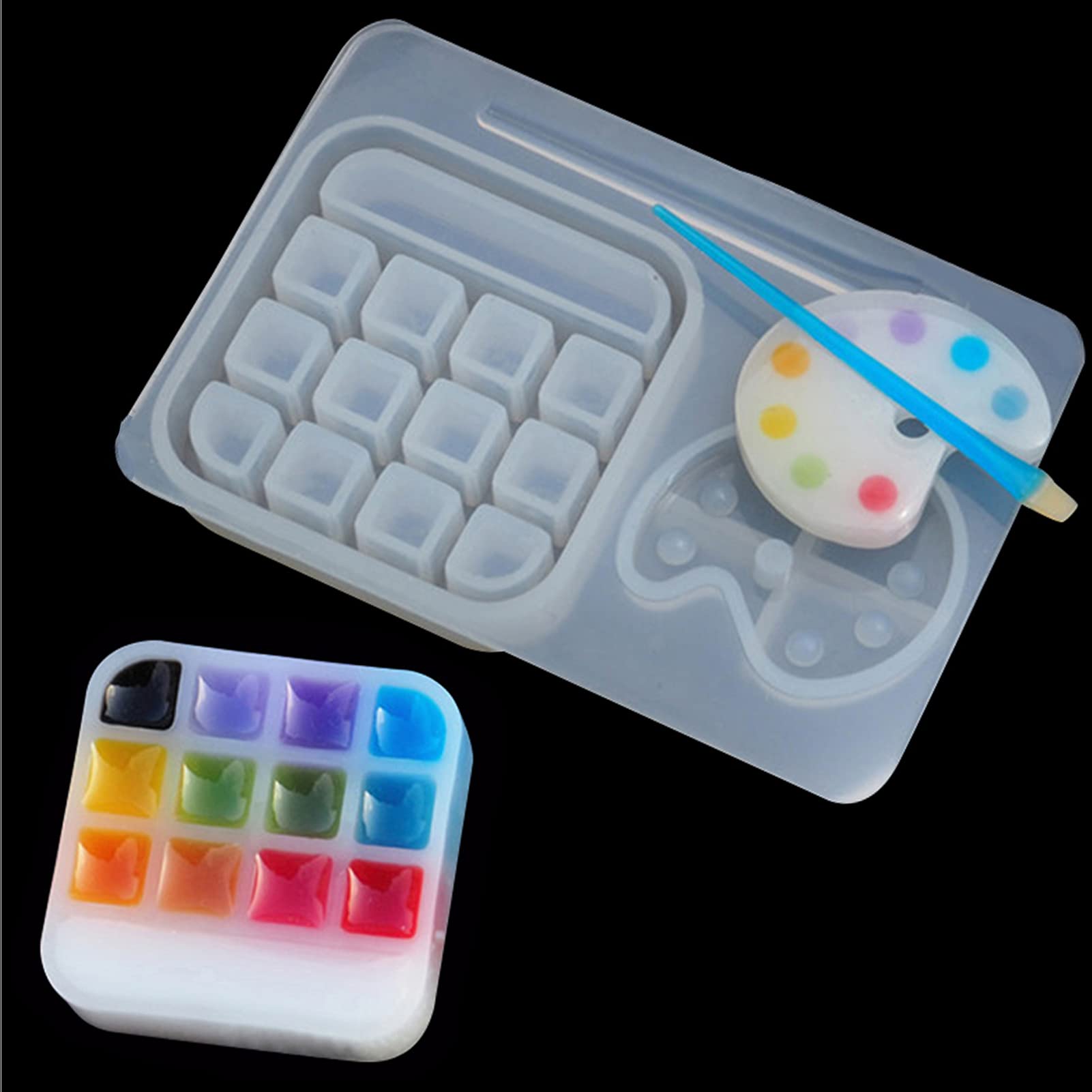 EORTA2 Pack Palette Shape Silicone Resin Molds Mini Oval Palette/Square Paint Tray/Paint Brush Epoxy Mould for DIY, Crafts, Decor, Painting Gift, Handmade Keychain Pendant, 2.8x2 Inch