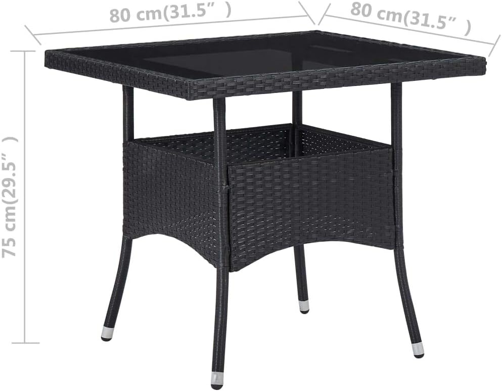 Patio Dining Table,Deck Table,Outdoor Side Table,Outdoor Bar,Porch Side Table,for Patio, Deck, Lawn, Garden, Backyard, Black Poly Rattan and Glass