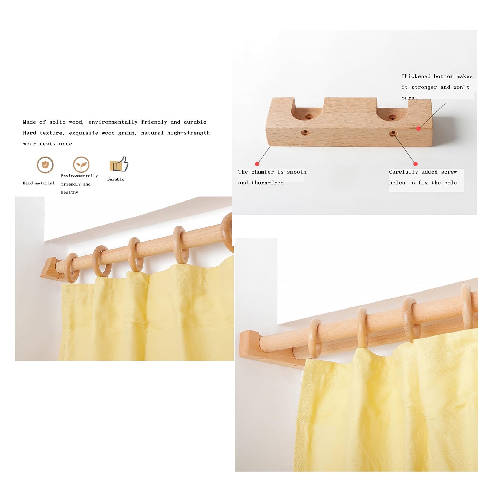 B Log - Bastone per tenda a pacchetto in legno massiccio, 99,8 cm, con staffa laterale ed elegante, perfetta per decorare la camera da letto e il soggiorno, asta singola per un elegante trattamento