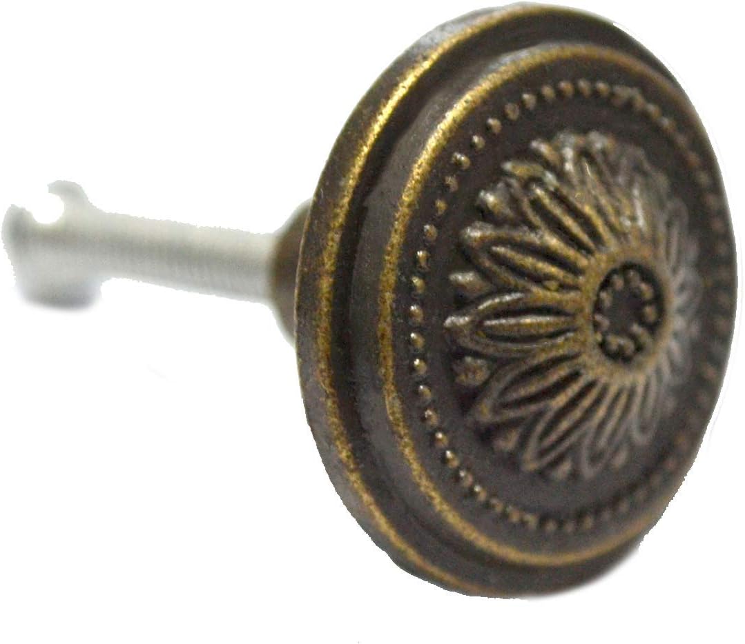10 PCS Vintage Bronze Knobs Antique Round Drawer Handles Pulls Single Hole Decorative Floral Hardware for Furniture Cabinet Cupboard Dresser Medium Size (Dia:1", Height: 3/4")