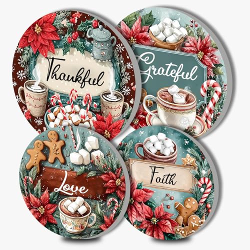 Merry Christmas Art Electric Stove Burner Cover,4 Pcs Gingerbread Man,Coffee Stove Burner Covers,Motivational Quotes Stove Burner Cover,8 Inch and 10 Inch,Flowers Metal Cooktop Home kitchen Decorative