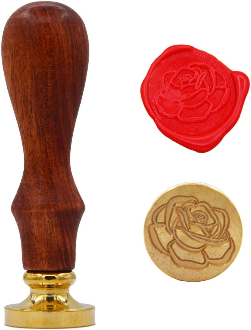 Vintage Style Wooden Handle Rose Initial Wax Classic Sealing Wax Seal Stamp (Rose-02)