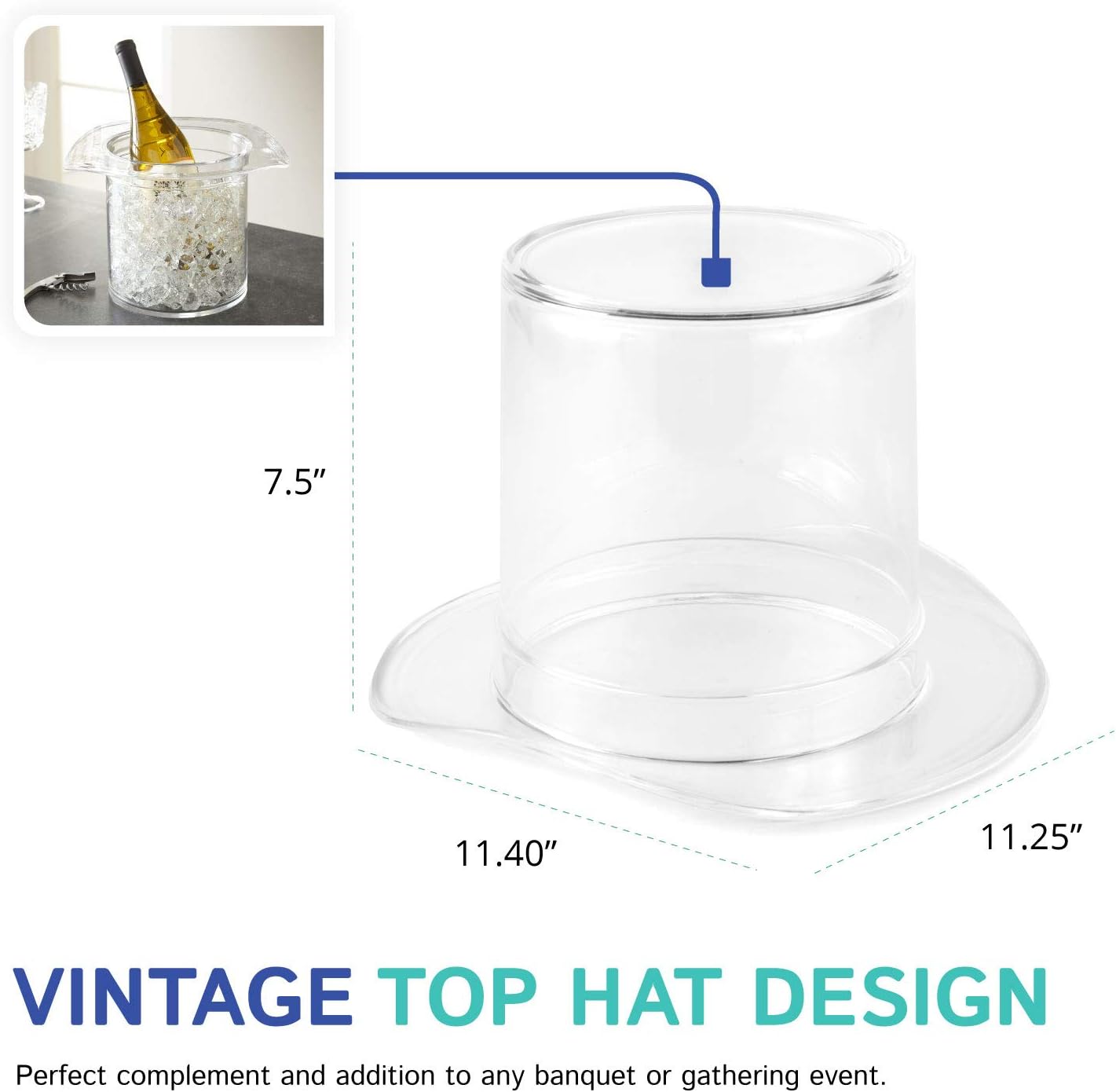 Huang Acrylic Top Hat Wine Chiller Bucket | Chilling Champagne and Wine Bottles | Great for Hosting, Parties, Holidays, Weddings