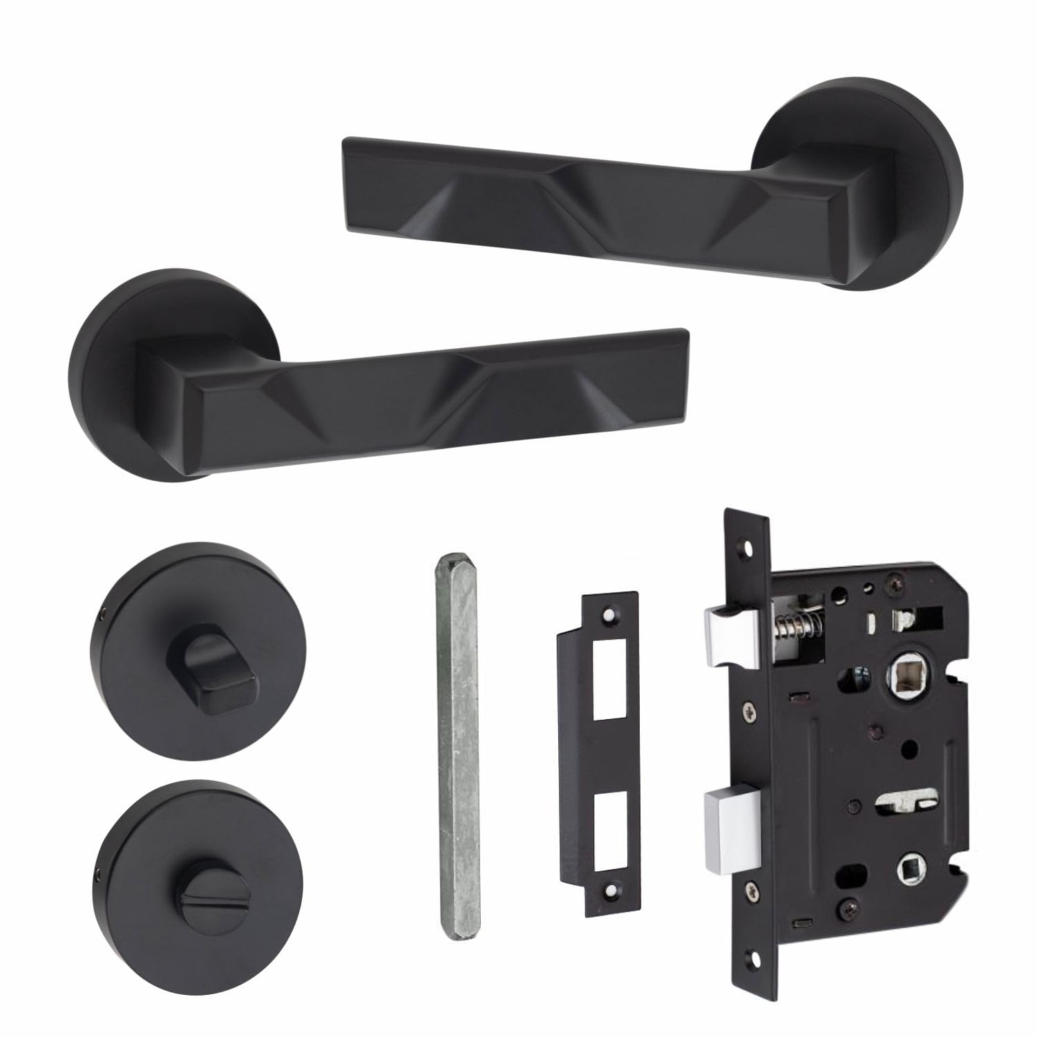 Golden Grace Modern Nova Bathroom Door Handle Set - Matt Black