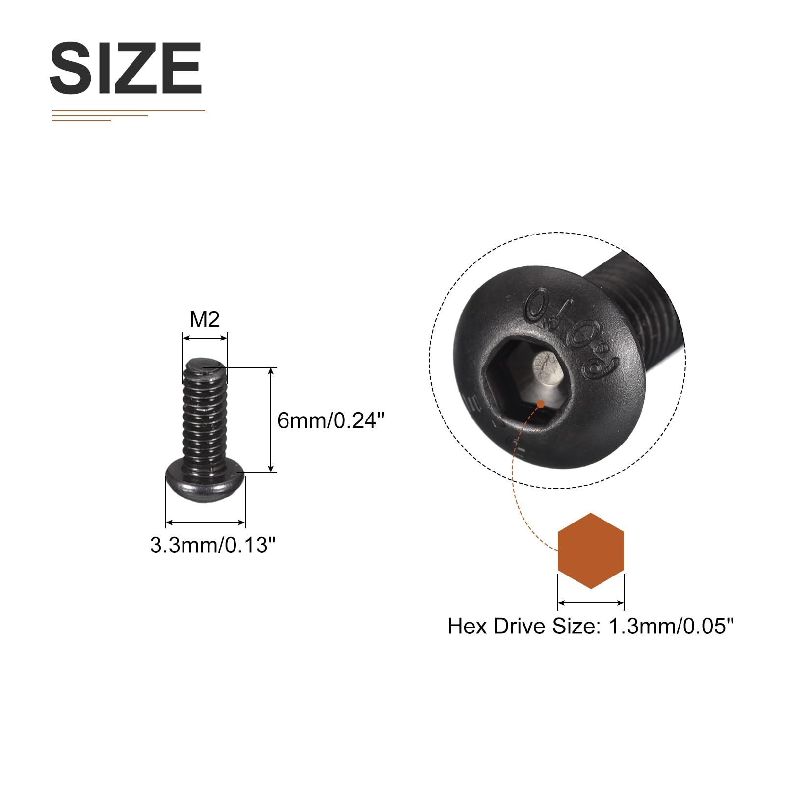 DTGN M2-0.4x6mm Button Head Socket Cap Screws - 100Pack - Good for Machine - Carbon Steel Black Oxide - Hex Drive Full Thread Fasteners - Image 2