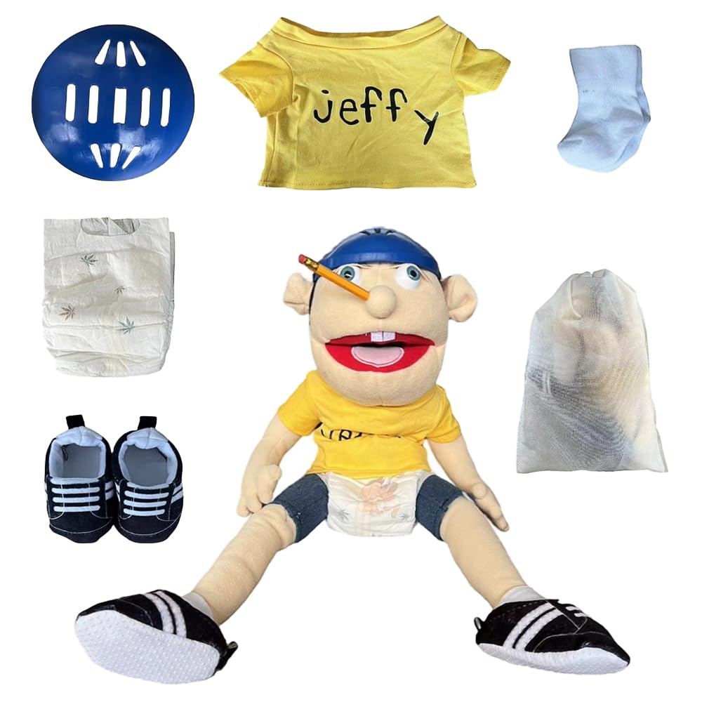 SKIKHN Jeffy Puppet Plush Toy Doll, 60cm Jeffy Hand Puppets with Working Mouth, Funny Puppet's Toy, for Party Role-Playing
