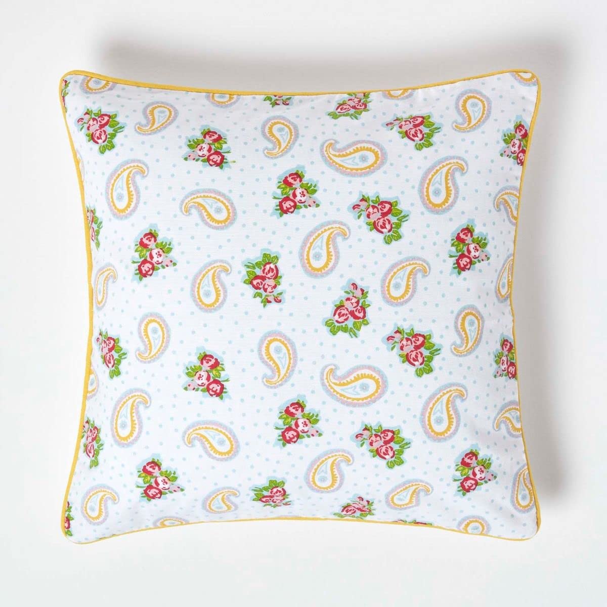 Homescapes Unisex White Cotton Paisley And Dots Cushion Cover In 45Cm X 45Cm Kids