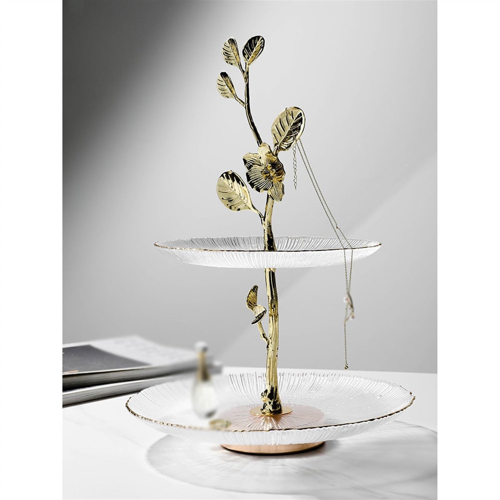 Support Rotatif pour gâteau Support à gâteaux européen Double Verre léger de Luxe, Support de Stockage de Fruits, décoration de la Maison, Plateau à Dessert Outil d'affichage
