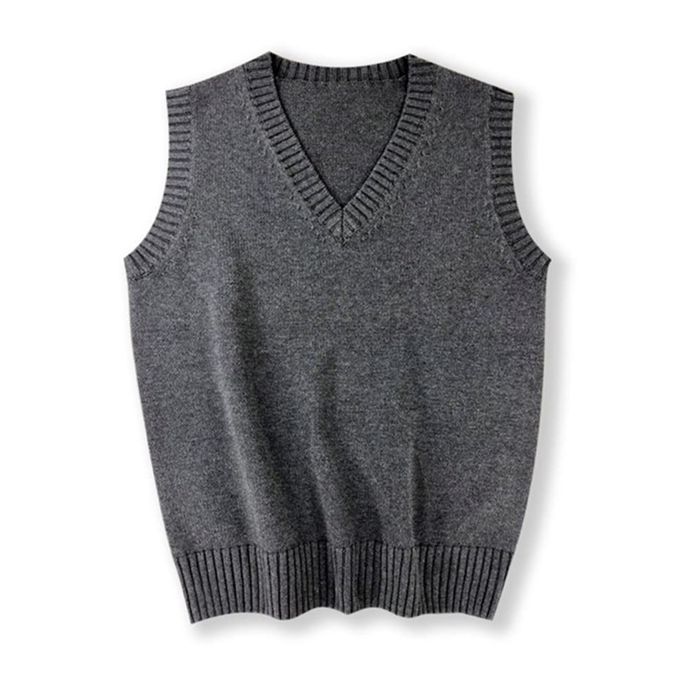 Men Women Knitted Cotton V-Neck Vest JK Uniform Pullover Sleeveless Sweater School Cardigan