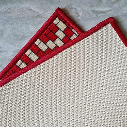 Image of Matz&More Pattern Brick Motif Runner Mat | 50x120 CM | Red Beige | Nylon Tufted Gel Baking Anti-Slip | Doormat for Home Entrance, Kitchen & Bedroom
