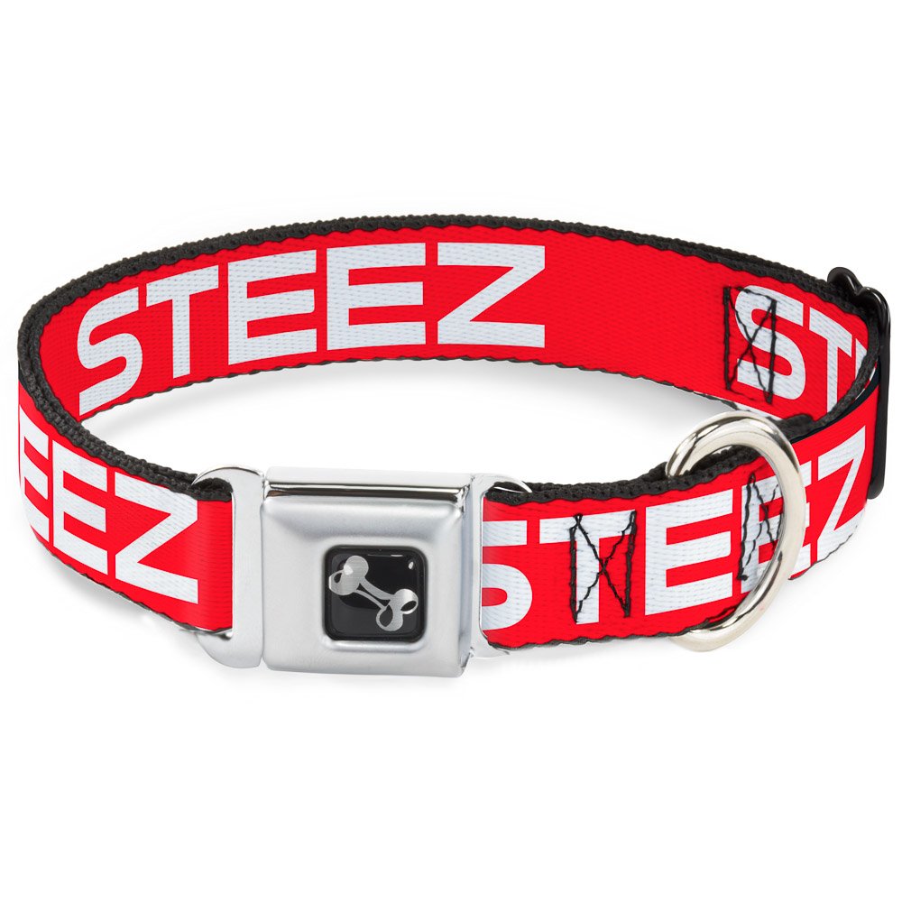 Klamra w dół klamra pasa bezpieczeństwa obroża dla psa - STEEZ płaska czerwona/biała - 3,8 cm szerokości - pasuje do szyi 45-81 cm - L