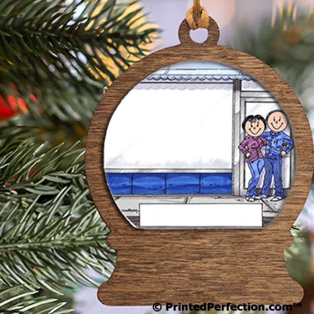 PrintedPerfection.com Personalized Store Front - Couple Wooden Snow Globe Shaped Christmas Ornament
