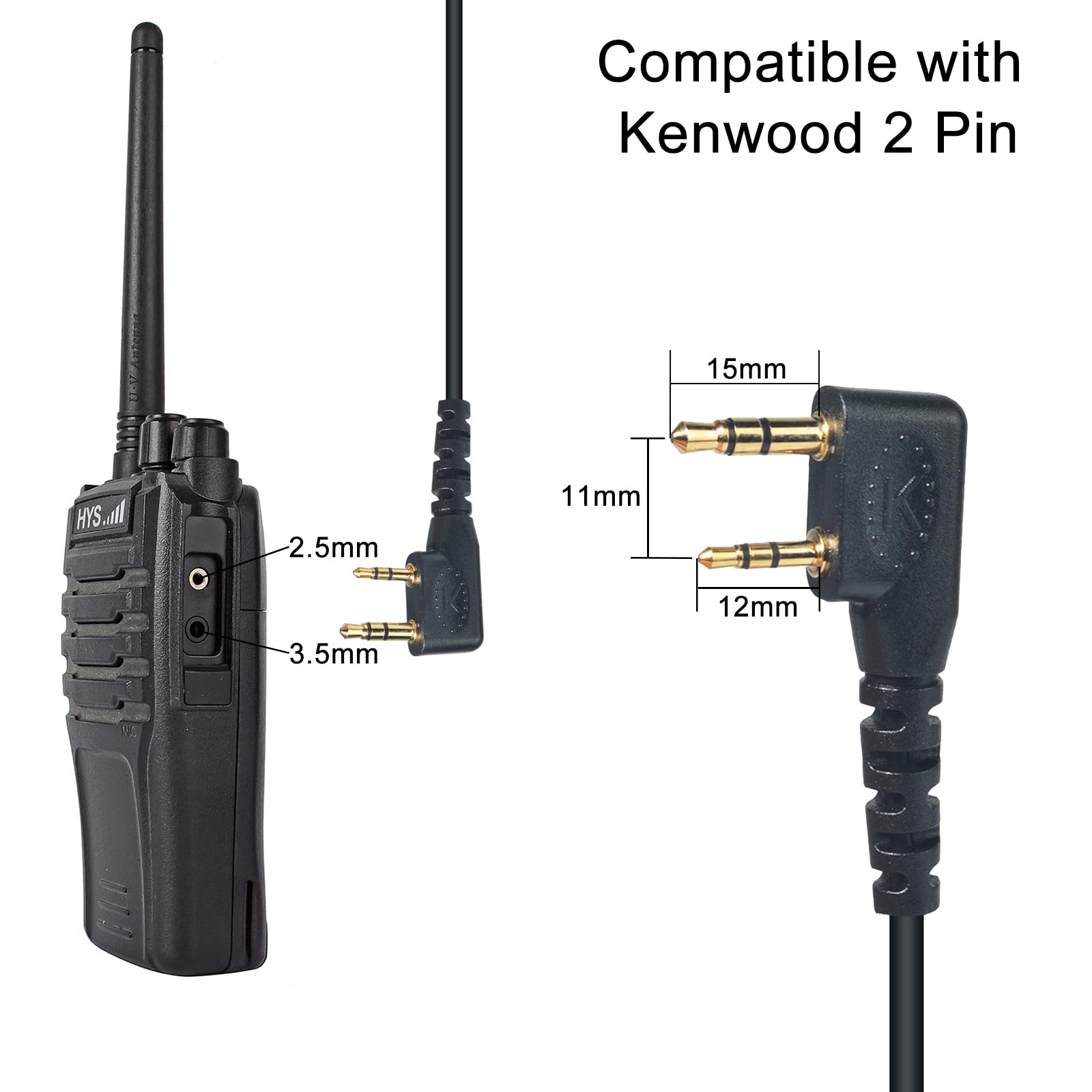 Oreillette pour Talkie Walkie, Écouteur en Forme de G avec Micro PTT, Connecteur 2 Broches Compatible avec Kenwood Baofeng UV-5R, UV-82, BF-888S Radios Bidirectionnelles (Lot de 5)