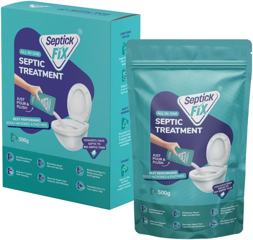 Septic Tank Cleaner Powder I 3 Months Pack for maintenance | Prevents Overflow & Backflow, Removes Odour, Reduces Sludge, Septic Tank Cleaning Powder, Bio Septic Tank Bacteria | 500gms