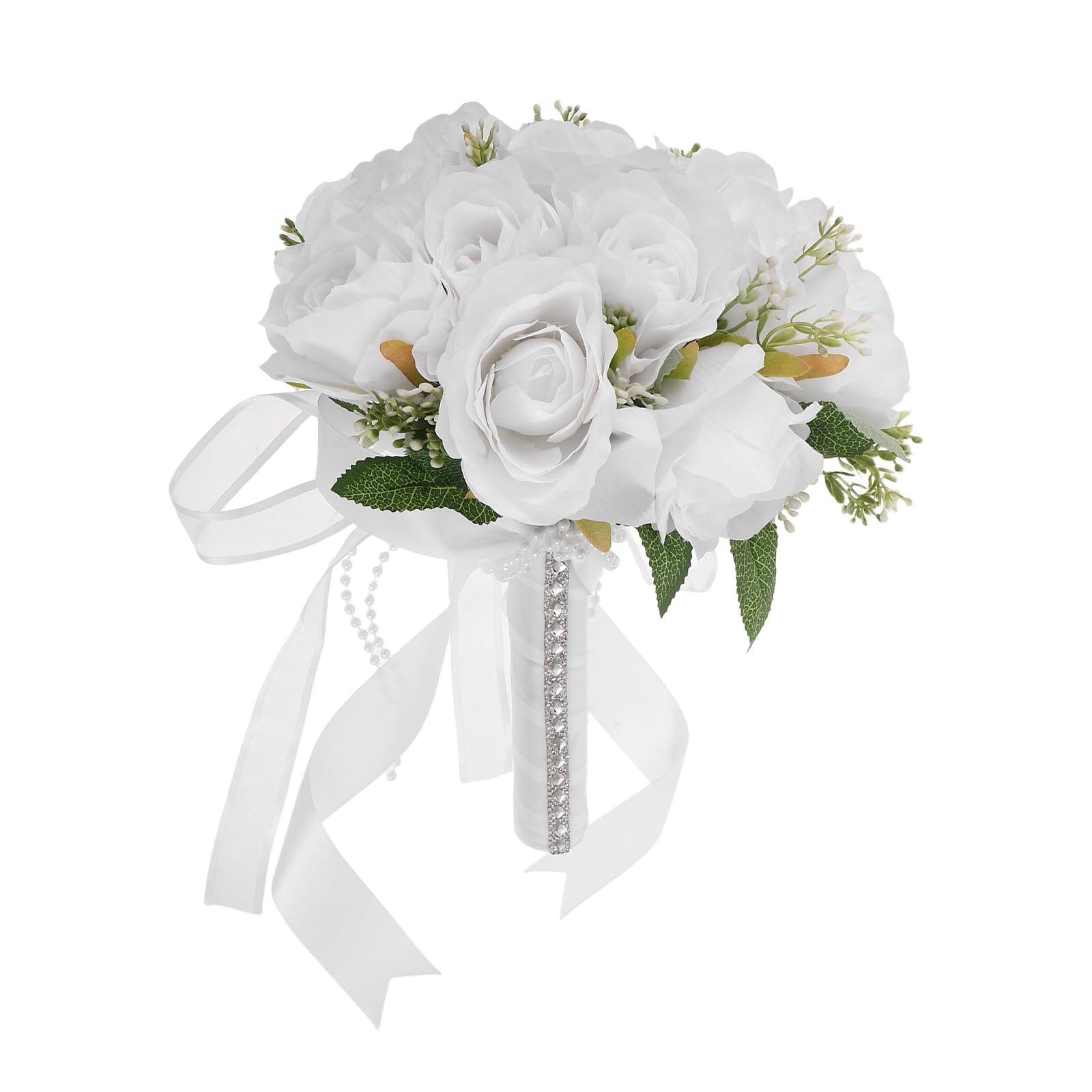 Bouquet de mariée blanc Cabilock en tissu artificiel léger facile à tenir sans flétrir