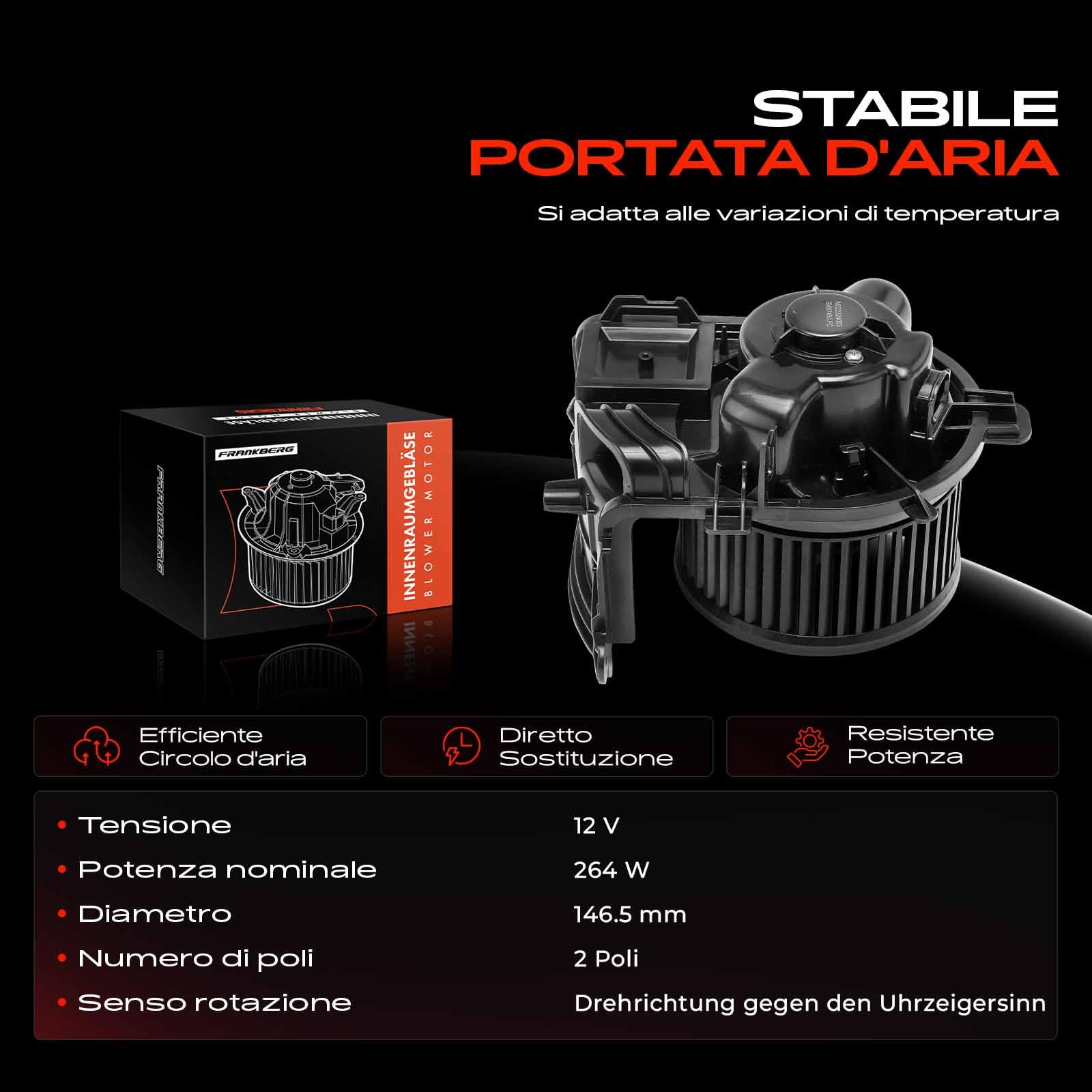 Frankberg Motore del ventilatore Ventilatore del riscaldamento Compatibile con Giulietta 940 1.4 TB 1.6 JTDM 1.8 TBi 2.0 JTDM 2010-2013 Replace# 77365861,715249