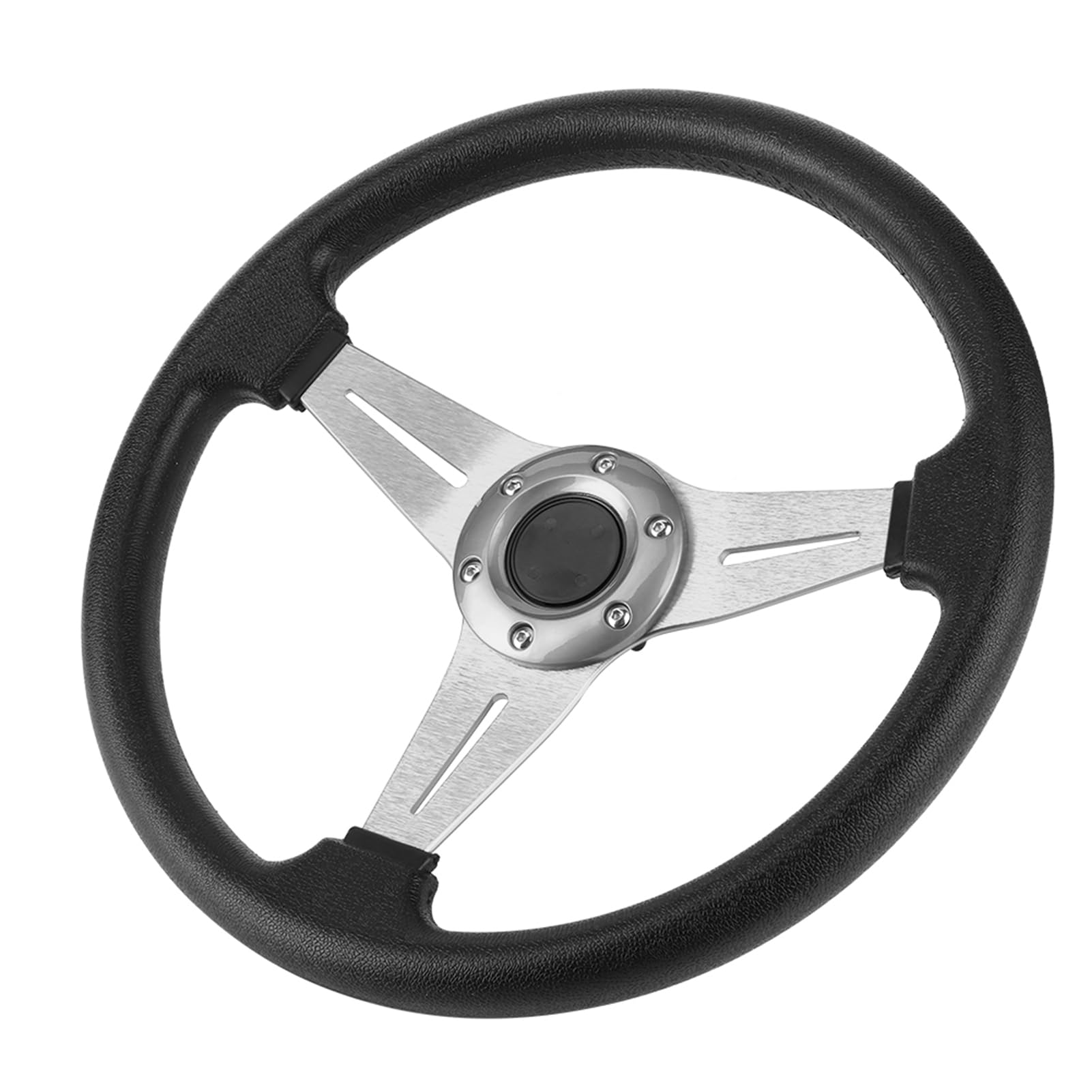 Volante di Ricambio per Auto da da 14" per Accessorio Universale, Volante Sportivo di Alta qualità per Appassionati di Auto, Lega di Alluminio + PU, Rosso/nero/argento (SILVER)