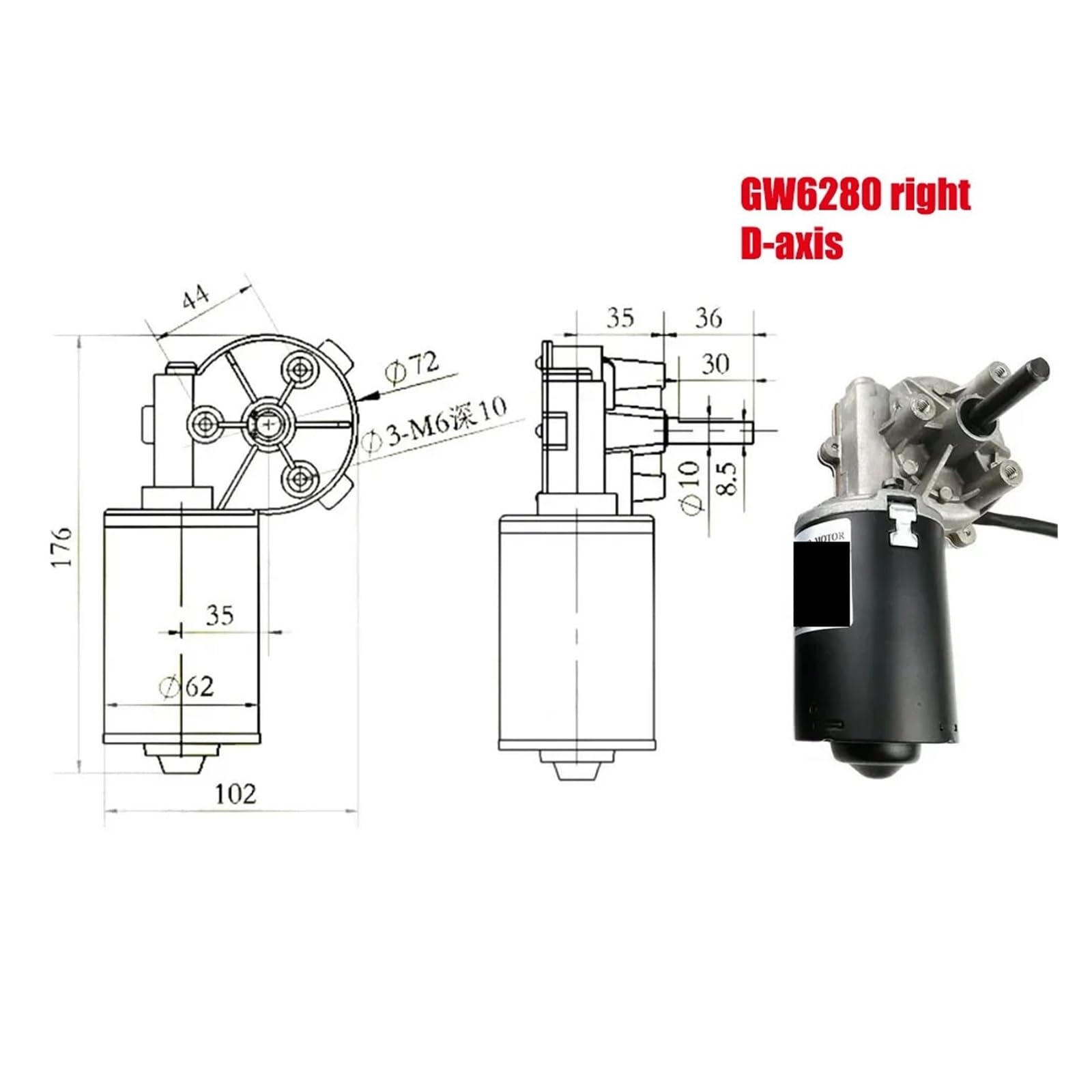 Synchronmotor 24 VDC 35 W Schneckengetriebemotor 30 50 100 U/min(Axis direction Right)