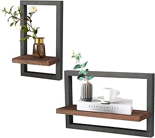 Set mit 2 Wandregalen, Schwebende Regal für die Wand Deko Vintage Wandregal Holz Wandregal Wohnzimmer Deko Quadratische Bücherregal Wand Holzregal Wandregalen für Schlafzimmer, Wohnzimmer (Schwarz)