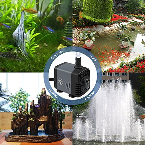 Ankway Wasserpumpe, Teichpumpe 160GPH 600L / H 10W Tauchpumpe mit Vinylschläuchen(39inch / 1M), Förderpumpe mit 2 Düsen für Teiche, Garten, Springbrunnen, Aquarium Pumpe 5.9ft (1.8M) Netzkabel - Image 6