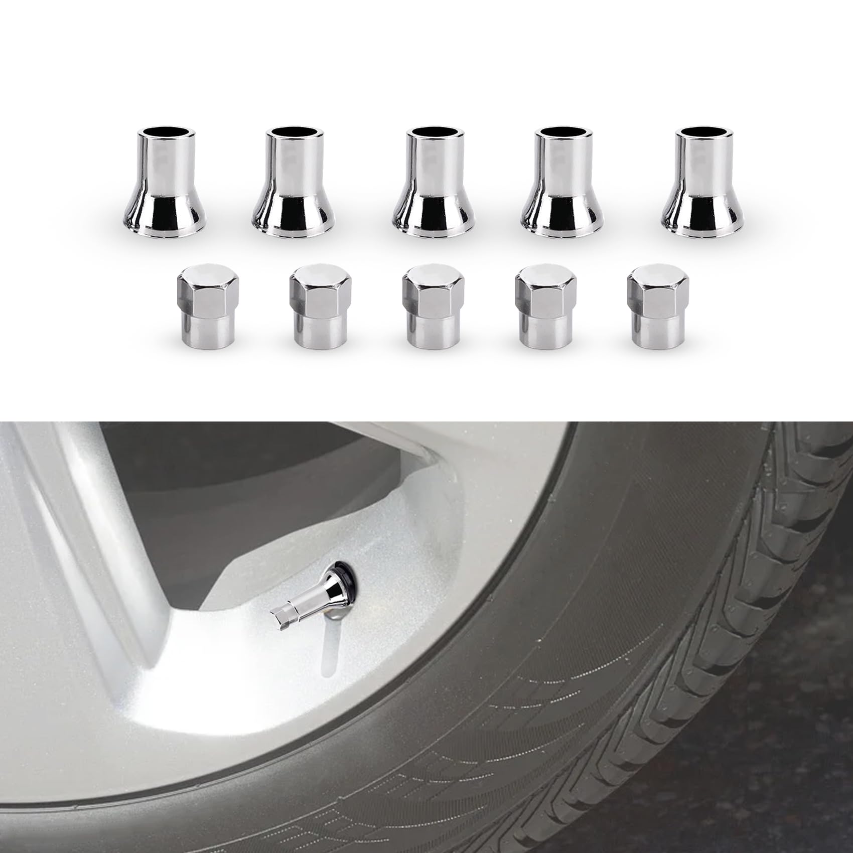 5Set Tire Valve Caps, Car Tire Caps Covers, Chrome Plated Valve Stem Cover, Car Part Dustproof, Waterproof, Leakproof Valve Stem Covers for TR413AC (TR413AC)