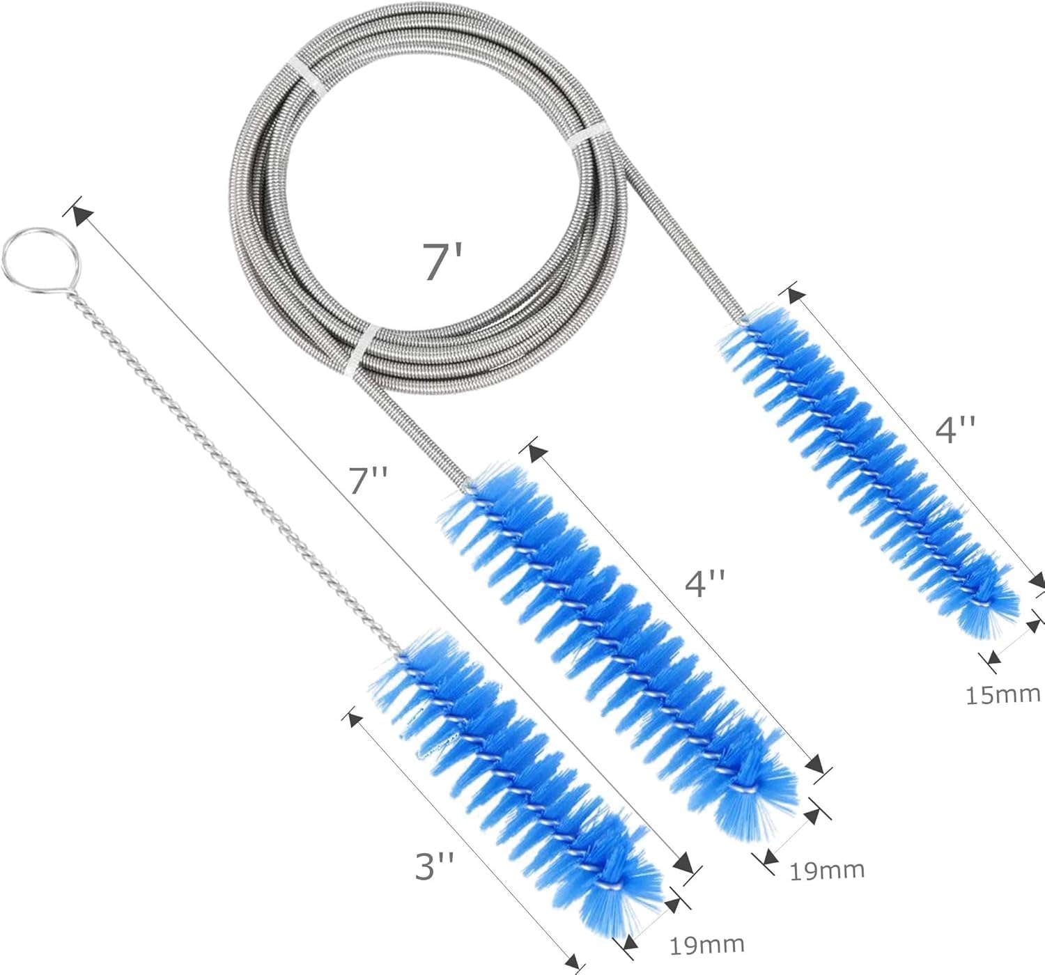 Diámetro del cepillo: 15 mm, 19 mm, cepillo de limpieza de tubo CPAP, adecuado para la mayoría de tipos de manguera CPAP (azul)
