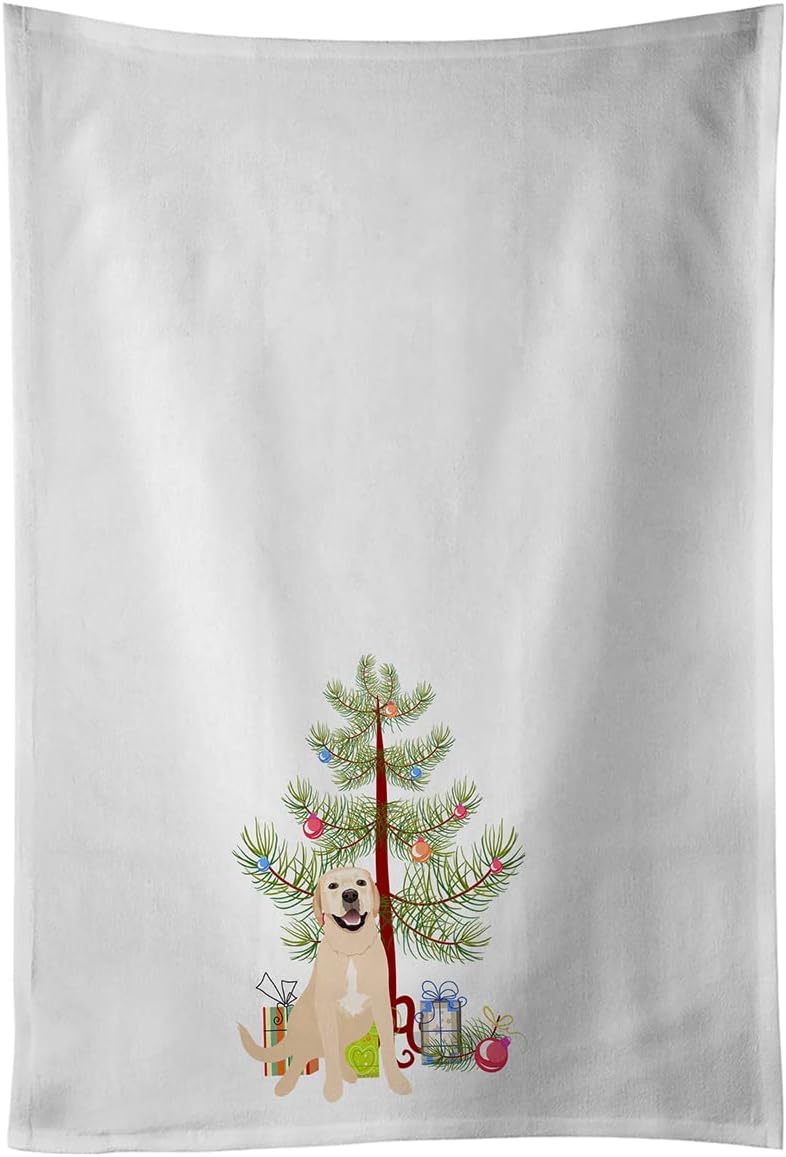 Caroline's Treasures WDK3090WTKT Labrador Retriever Yellow #2 Christmas White Kitchen Towel Set of 2 Dish Towels Decorative Bathroom Hand Towel for Hand, Face, Hair, Yoga, Tea, Dishcloth, 19 X 25, Wh