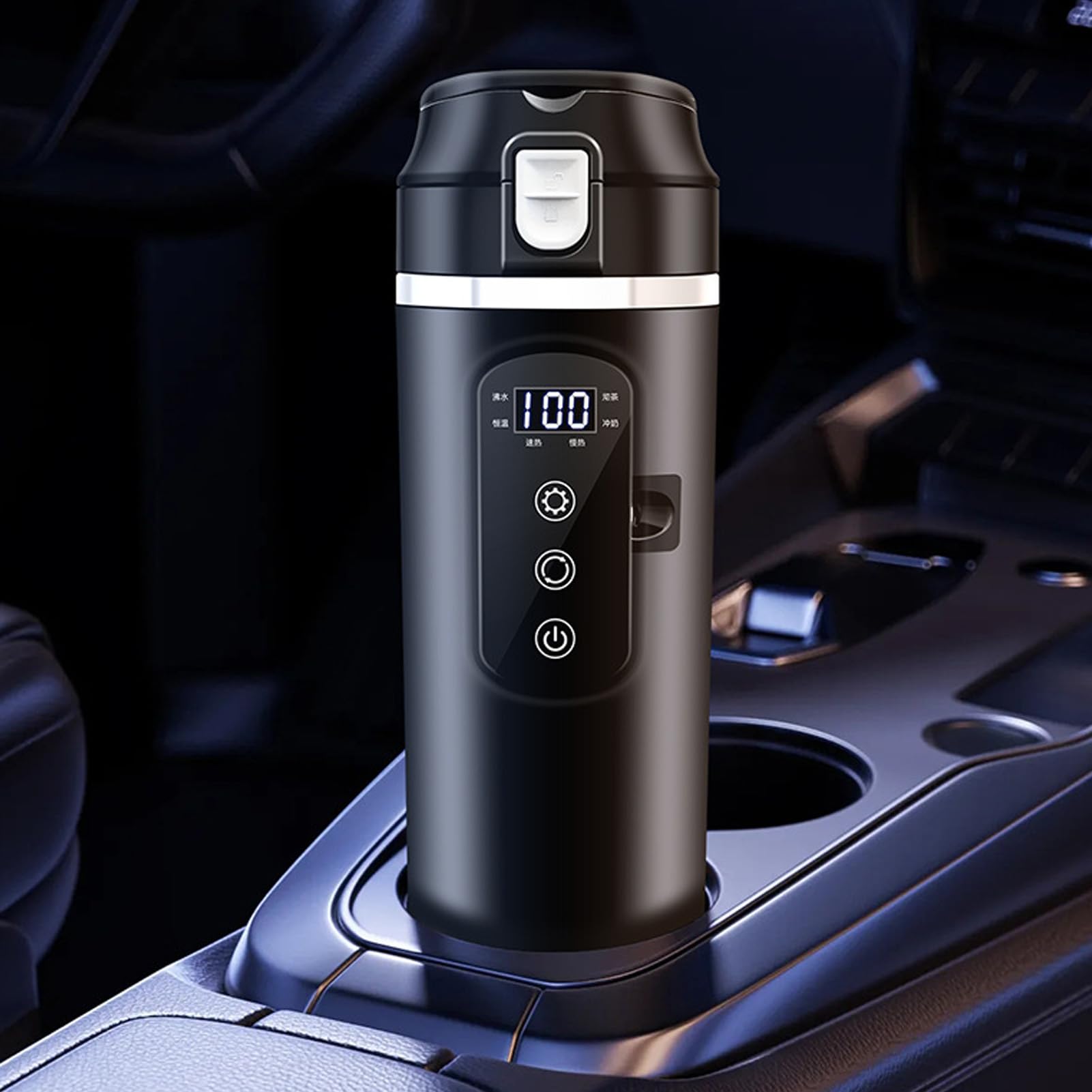 Taza Calefactora Eléctrica Portátil de 500 Ml, Revestimiento de Acero Inoxidable para Camión de Coche de 12 V 24 V con Control Inteligente de Temperatura y Tapa de Resorte a