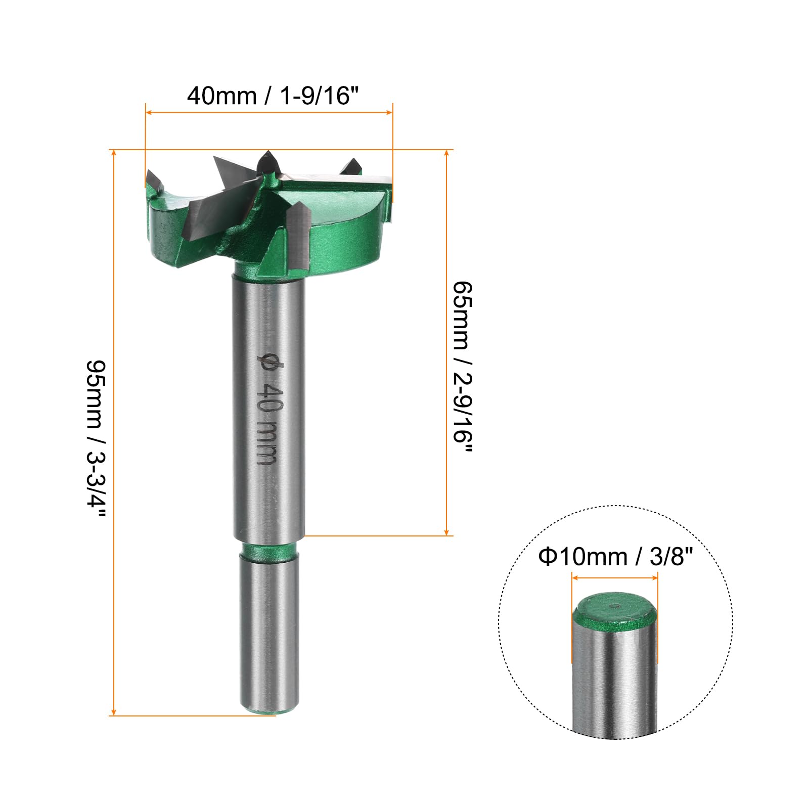 QUARKZMAN 2pz Punta da Trapano Forstners 1-9/16" 40mm Punte Trapano Verde