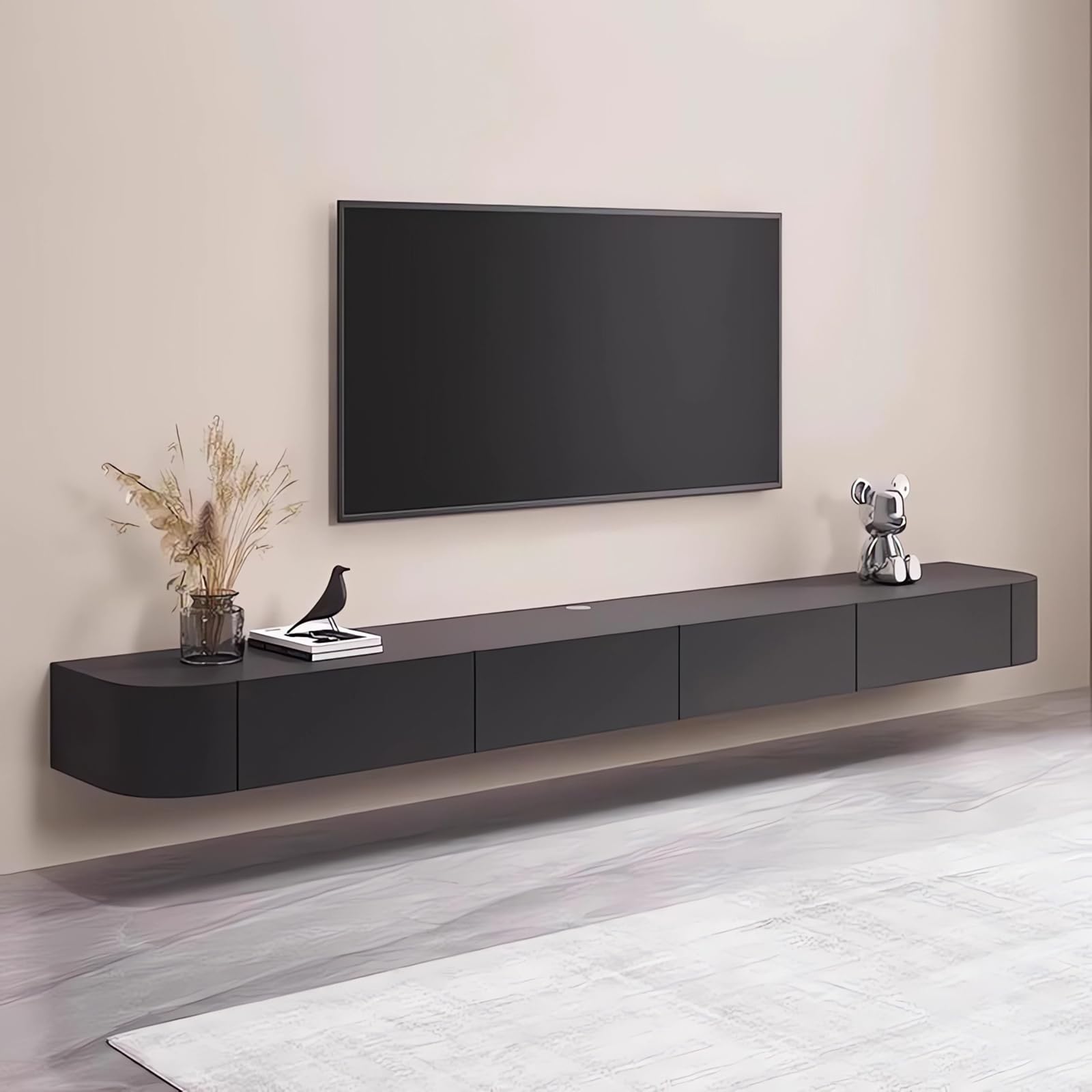 Wisząca podstawka pod telewizor, montowany na ścianie, szara szafka pod telewizor z drzwiami w ścianie TV, konsola telewizyjna do salonu i biura (szara, 140 cm)