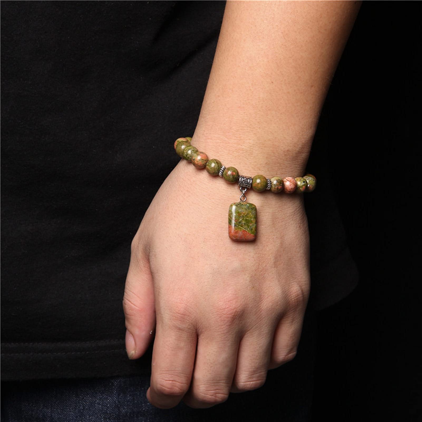Naturstein-Armband, Naturstein-Perlen-Armband, quadratischer Anhänger, Charm-Tigerauge-Sodalith-Armbänder für Frauen, Männer, Paar-Schmuck, Geschenke, Armband-Schmuck