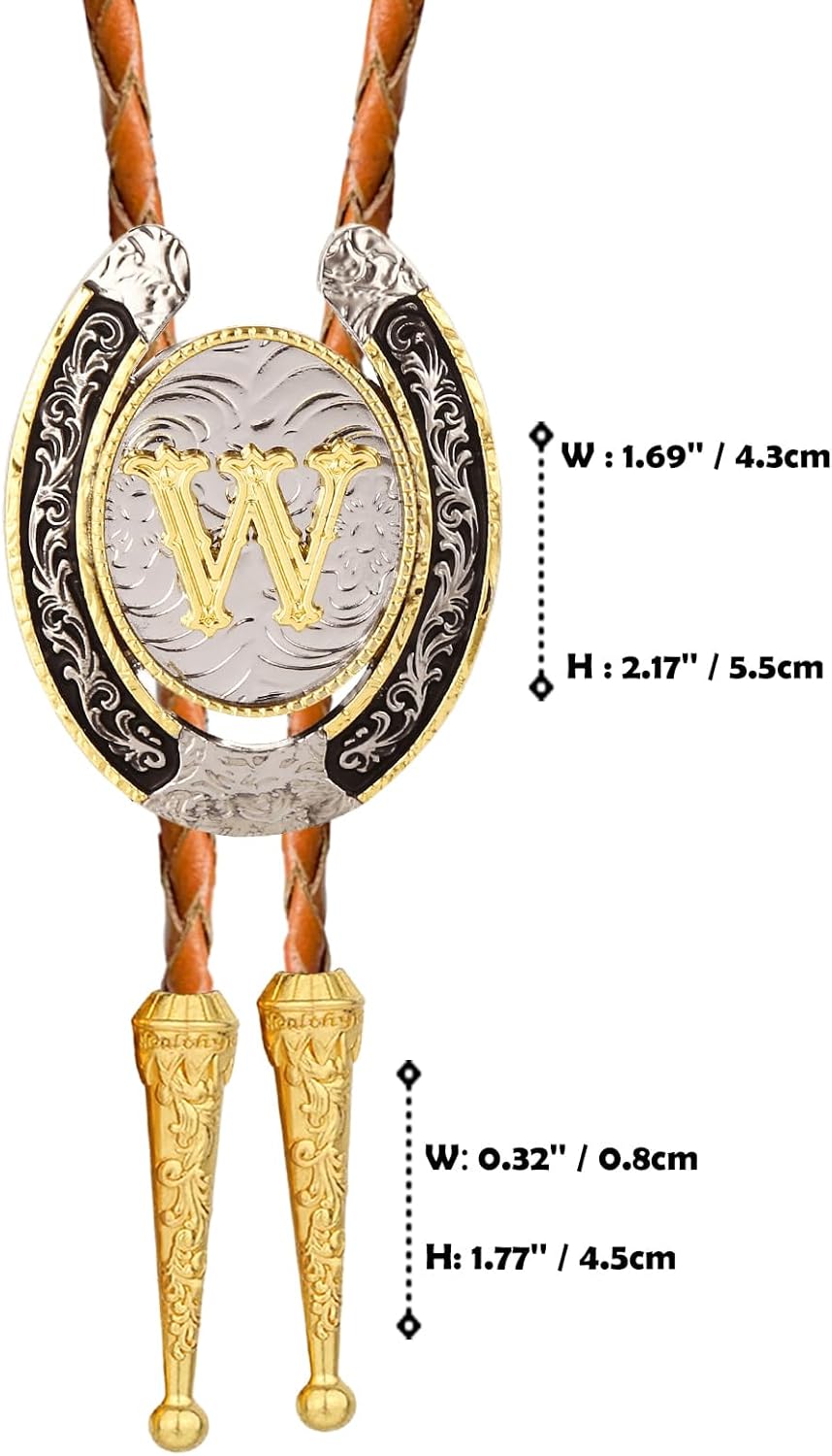 Bolo tie for Men Western Cowboy Brown Leather Necktie Gold Initial Letter ABCDJMR to Z Bolo ties for Women - Image 3