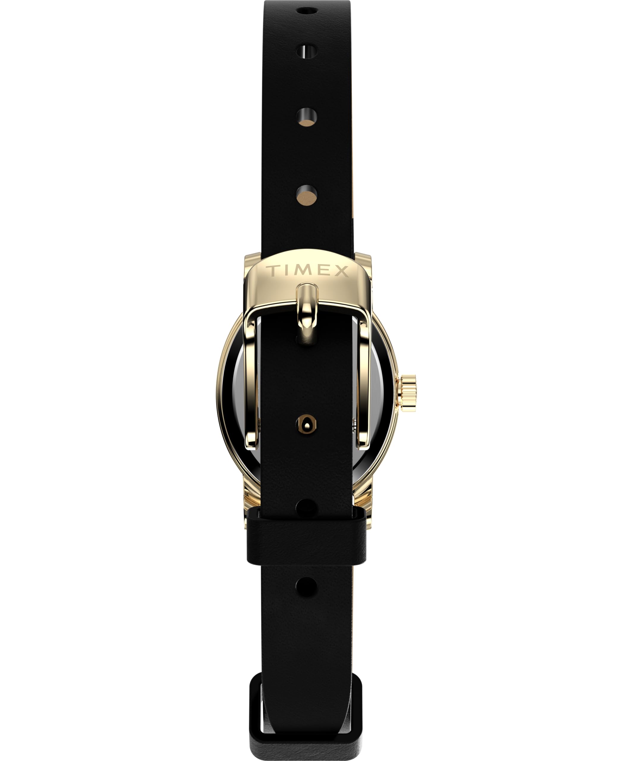 Timex Main Street Damen-Armbanduhr,18 mm, schwarzes Lederarmband, Perlmutt-Zifferblatt, goldfarbenes Gehäuse TW2W82600