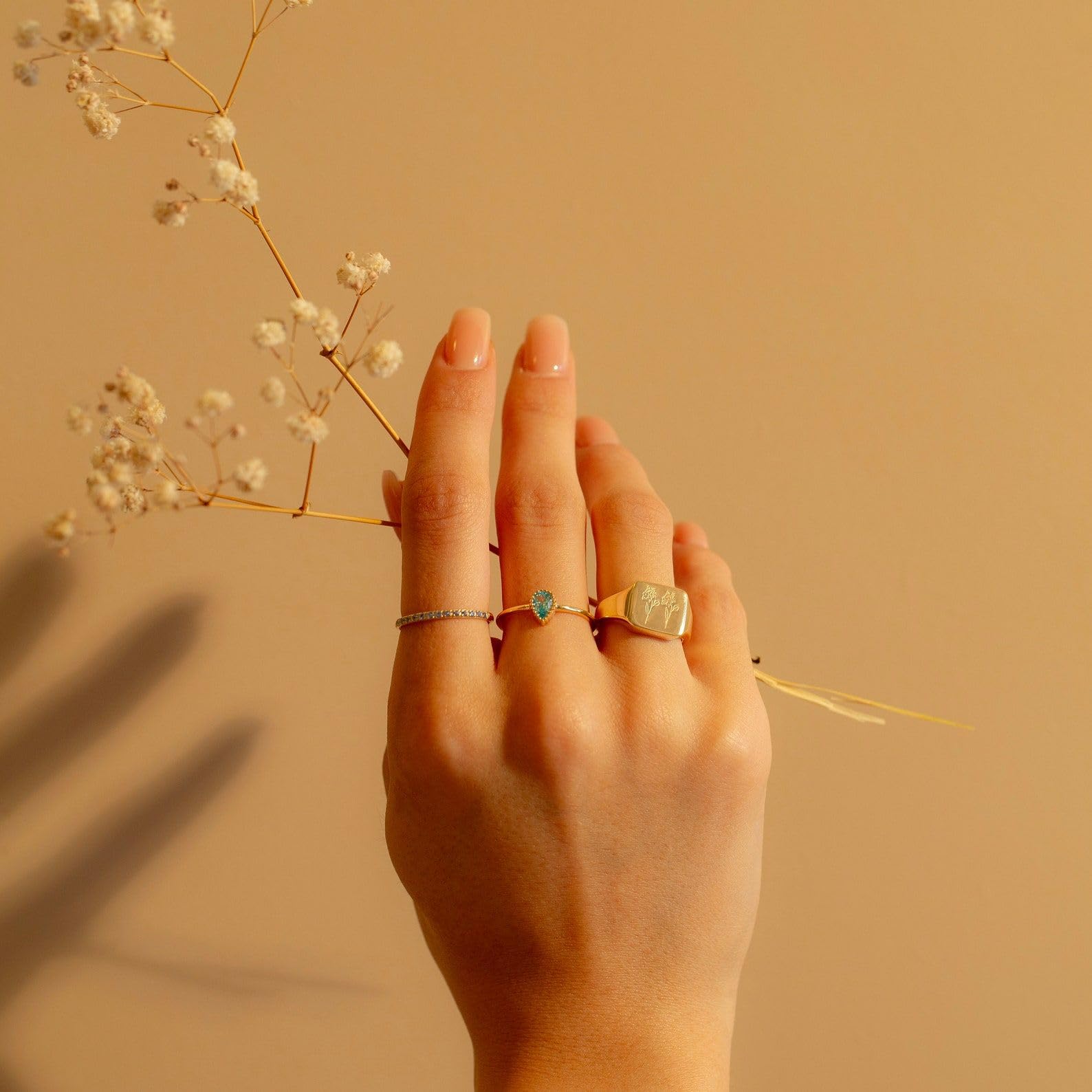 Goccia anello con pietra portafortuna argento sterling placcato oro