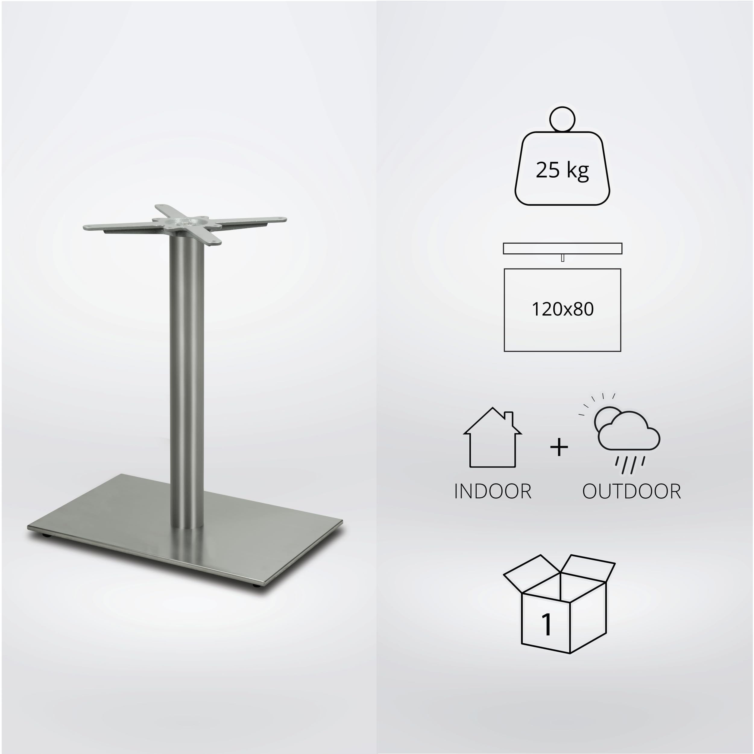 Premium Tischgestell Edelstahl- PD7095inox | matt satiniert | Höhe 73 cm | Bodenplatte Ø45 cm | max. Tischplattengröße 120x80 cm | Ideal für Esstische