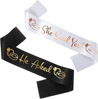 Mabor He Asked & She Said Yes Sashes, Funny Bride & Groom to Be Sash Kit for Wedding Engagement Bachelorette Bridal Shower Party Decor Favors Gifts