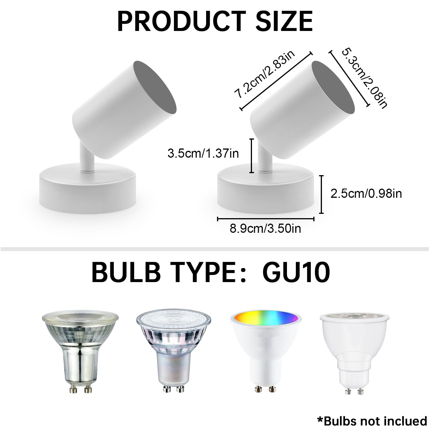 Ketom Lampada Faretti da Soffitto Orientabili, GU10 Faretti LED da Soffitto Bianco Moderna Plafoniera LED Faretti 1 Luce, Faretto da Parete Interno per Barra, Cameretta, Cucina, Senza Lampadina