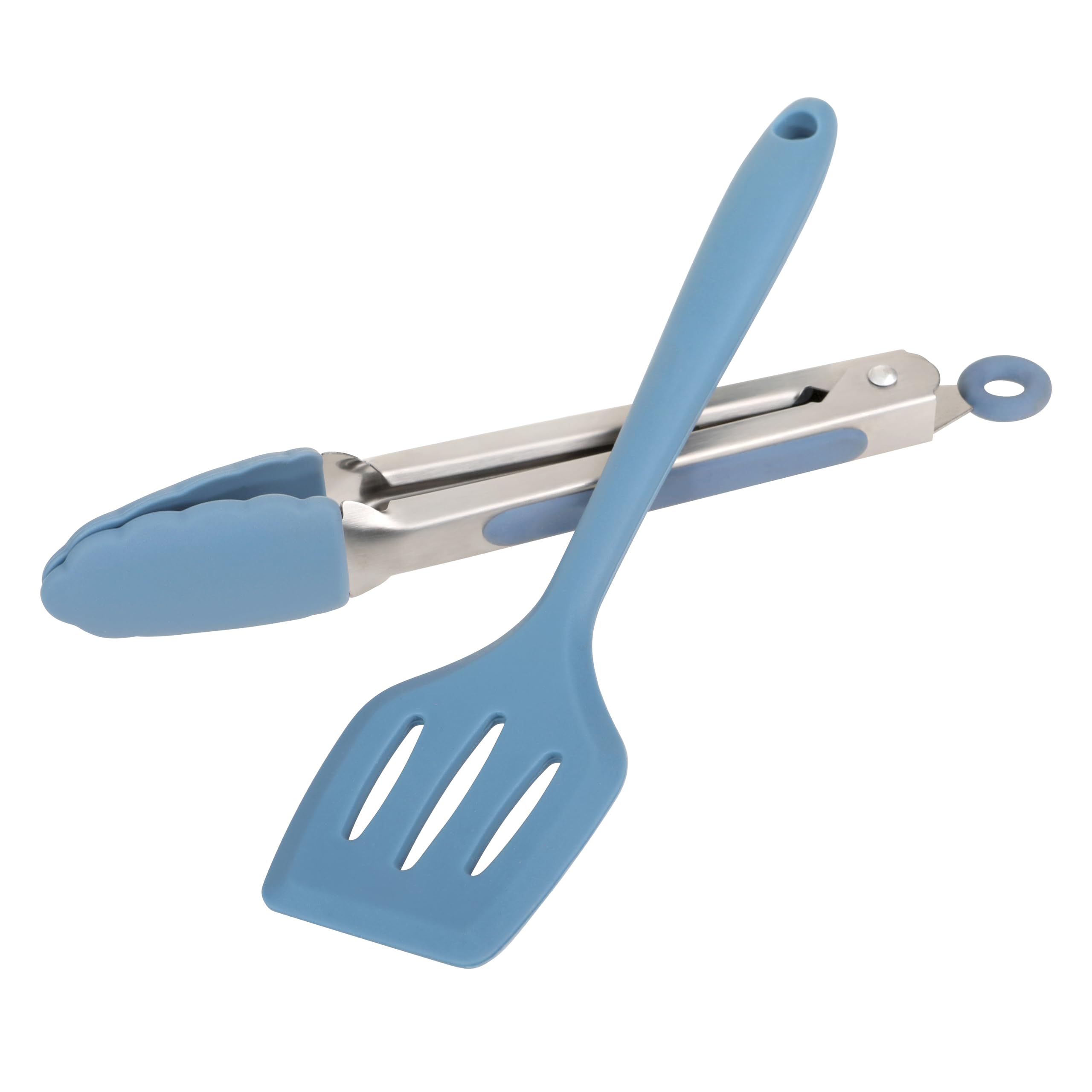 Wiltshire Silicone Mini Kitchen Tongs & Turner, Set of 2, Serving Spatula & Cooking Tongs, Salad BBQ Tongs Stainless Steel, Fish Slice, Heat-Resistant Utensil, Non-Stick, Non-Scratch, Petrol Blue - Image 2