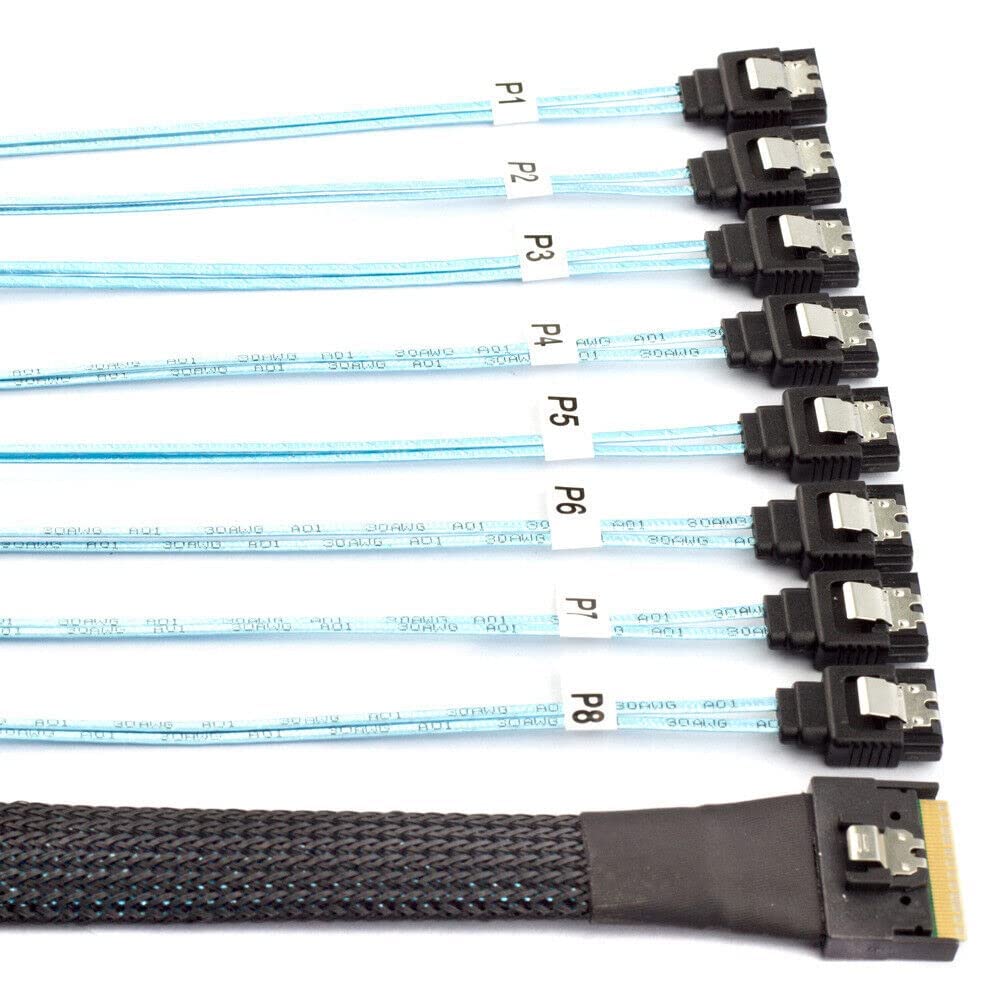 PCI-E Slimline SAS SFF-8654 8I a 8 Puertos SATA Cable de conversión de Disco Duro (0.8m,Black)