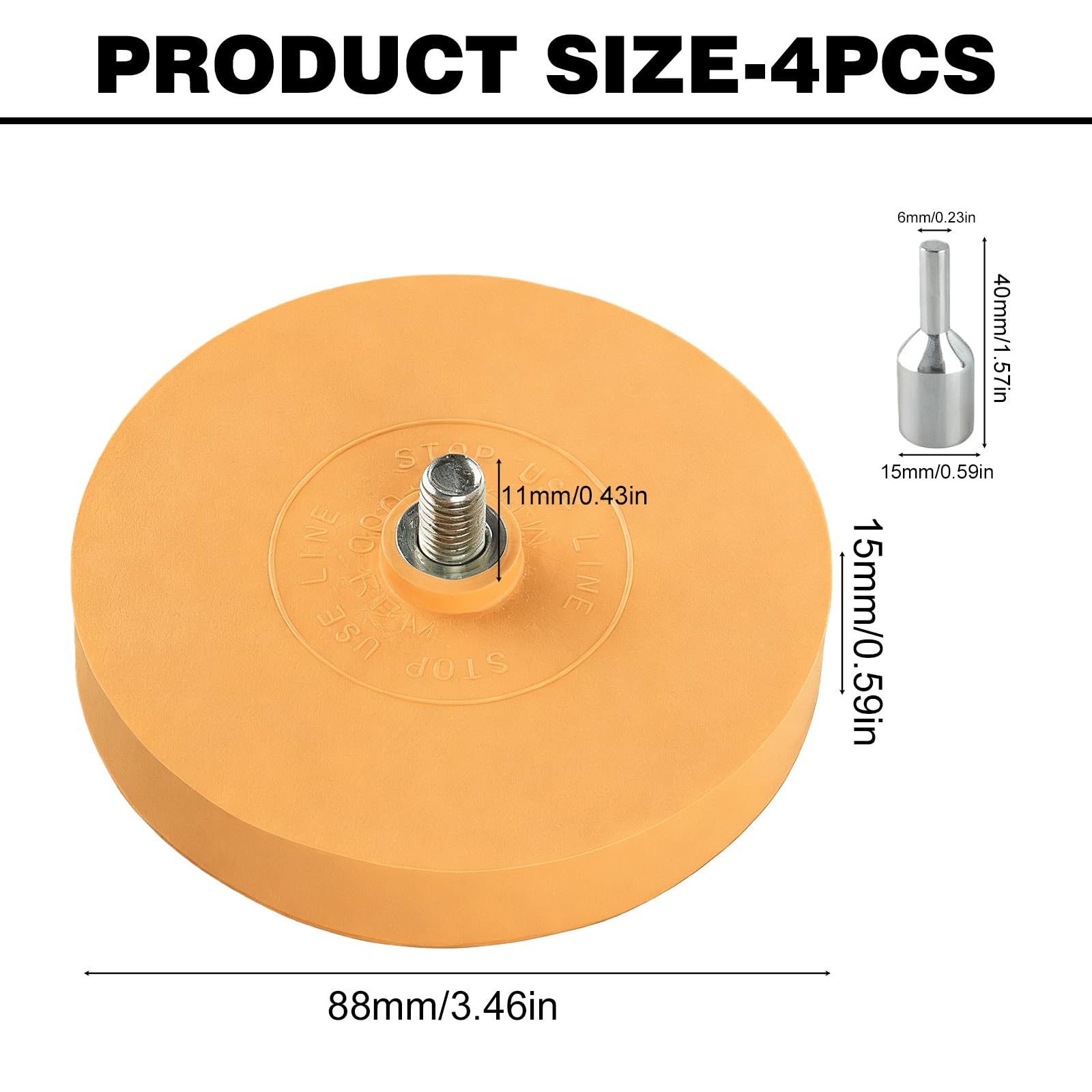 BAIFULAI 4 Stück Folienradierer mit Adapter: 88 mm Aufkleber Radierer Dick 15mm, Aufkleberentferner Radierscheibe Professionellen Entfernen von Folien und Kleberesten am Fahrzeug, Auto oder Motorrad