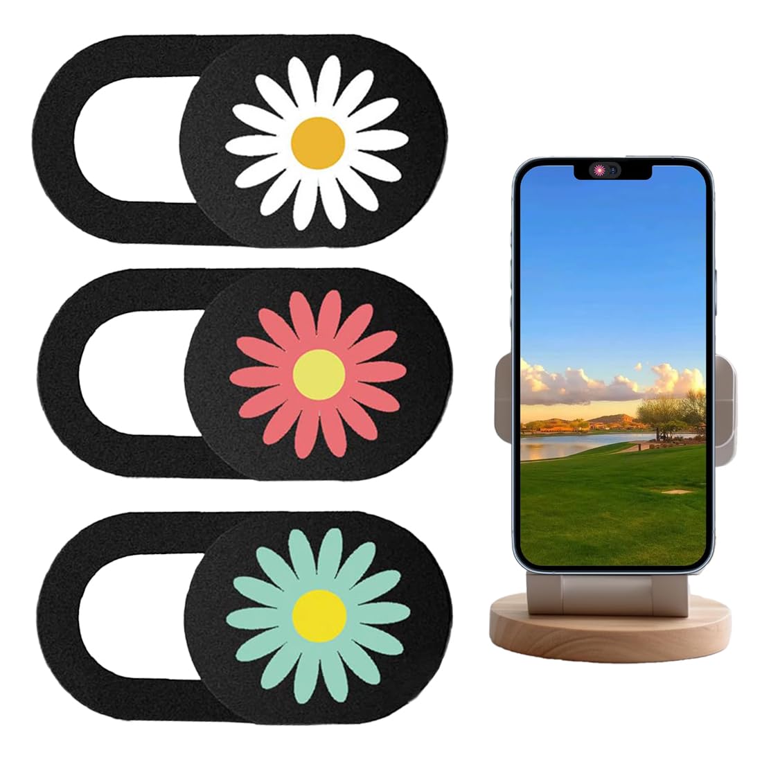 3 pièces Cache Webcam, Cache Caméra pour Ordinateur, Téléphone et Tablette, Protection de la Vie Privée en Ligne, Design Fleur (0,7 mm)